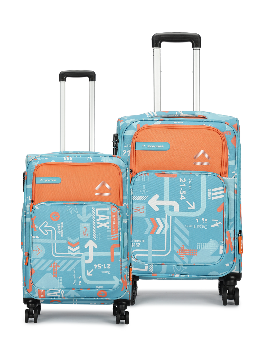 JFK Trolley Bag Set of 2 (S+M) | Sustainable Cabin & Check-in Luggage | Dust-Resistant Soft Printed Luggage | 8 Wheel Trolley Bag| Suitcase for Men & Women | 2500 Days Warranty  | Teal Blue