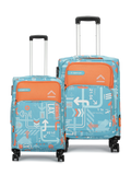 JFK Trolley Bag Set of 2 (S+M) | Sustainable Cabin & Check-in Luggage | Dust-Resistant Soft Printed Luggage | 8 Wheel Trolley Bag| Suitcase for Men & Women | 2500 Days Warranty  | Teal Blue