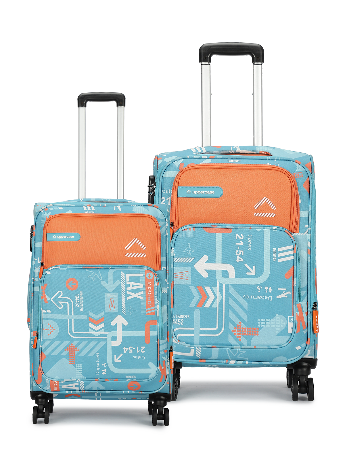 JFK Trolley Bag Set of 2 (S+M) | Sustainable Cabin & Check-in Luggage | Dust-Resistant Soft Printed Luggage | 8 Wheel Trolley Bag| Suitcase for Men & Women | 2500 Days Warranty  | Teal Blue