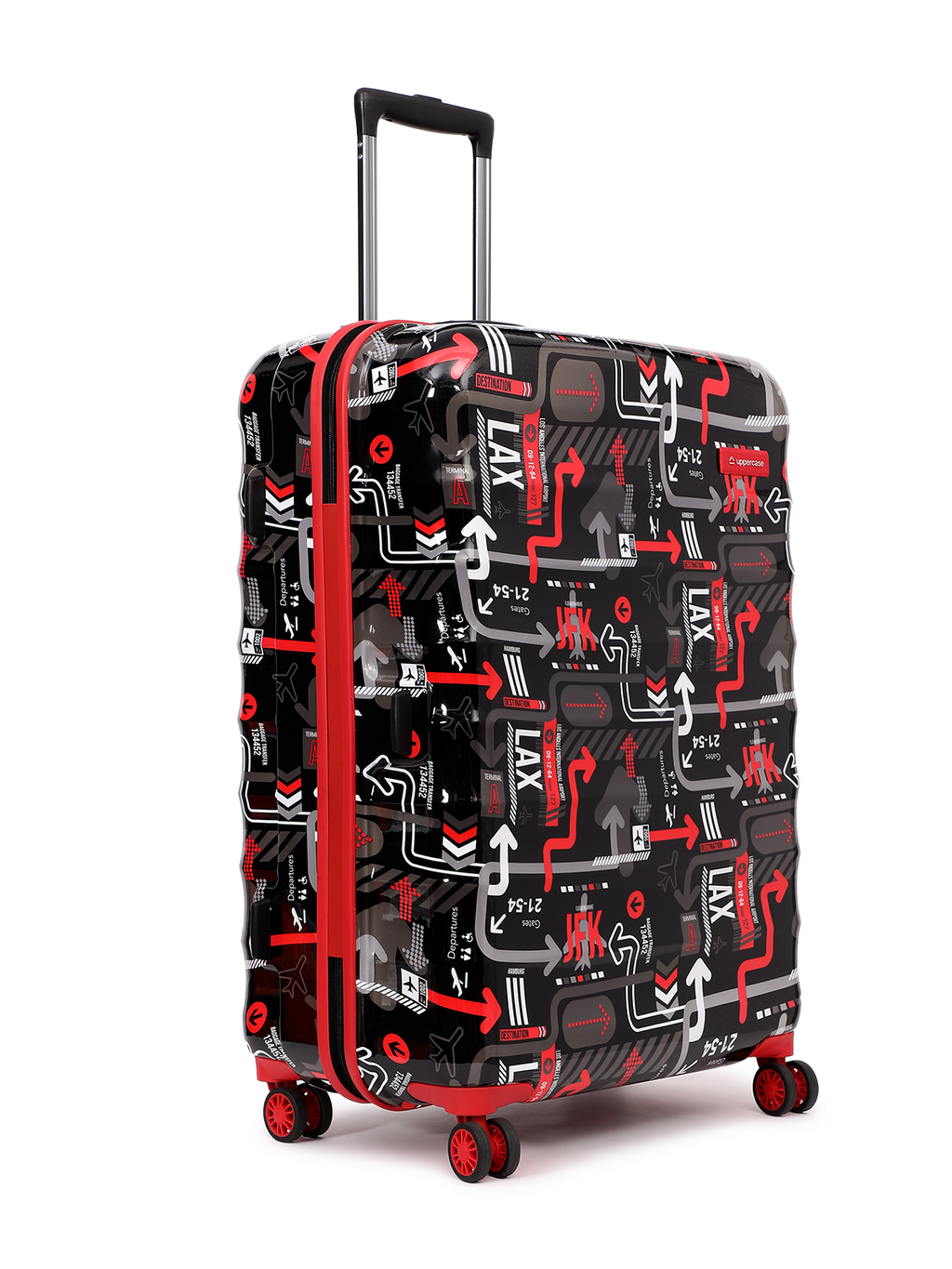JFK Trolley Bag Set of 2 (S+M) | Hardsided Polycarbonate Printed Luggage | 8 wheel Cabin & Check-in Trolley Bag | Suitcase for Men & Women | 2000 Days Warranty (Black)