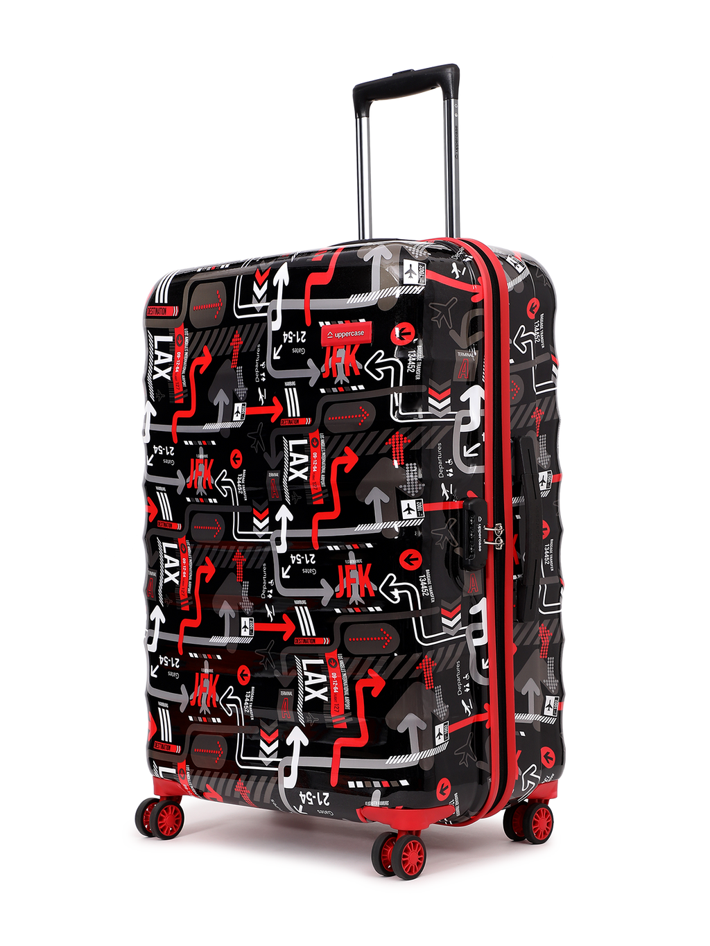 JFK Trolley Bag Set of 2 (S+M) | Hardsided Polycarbonate Printed Luggage | 8 wheel Cabin & Check-in Trolley Bag | Suitcase for Men & Women | 2000 Days Warranty (Black)