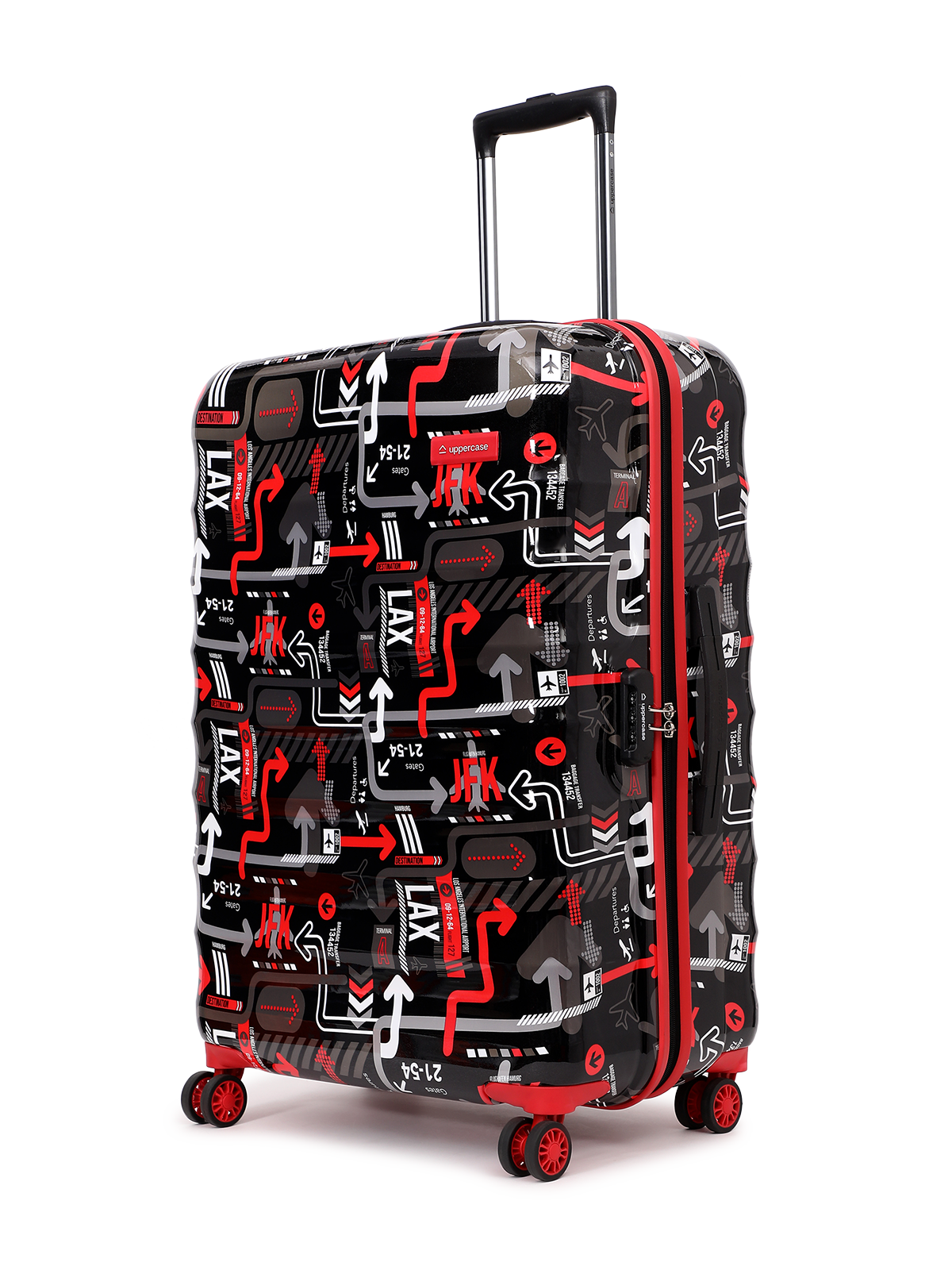 JFK Trolley Bag Set of 2 (S+M) | Hardsided Polycarbonate Printed Luggage | 8 wheel Cabin & Check-in Trolley Bag | Suitcase for Men & Women | 2000 Days Warranty (Black)