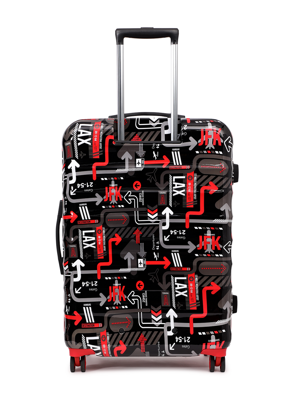 JFK Trolley Bag Set of 2 (S+M) | Hardsided Polycarbonate Printed Luggage | 8 wheel Cabin & Check-in Trolley Bag | Suitcase for Men & Women | 2000 Days Warranty (Black)