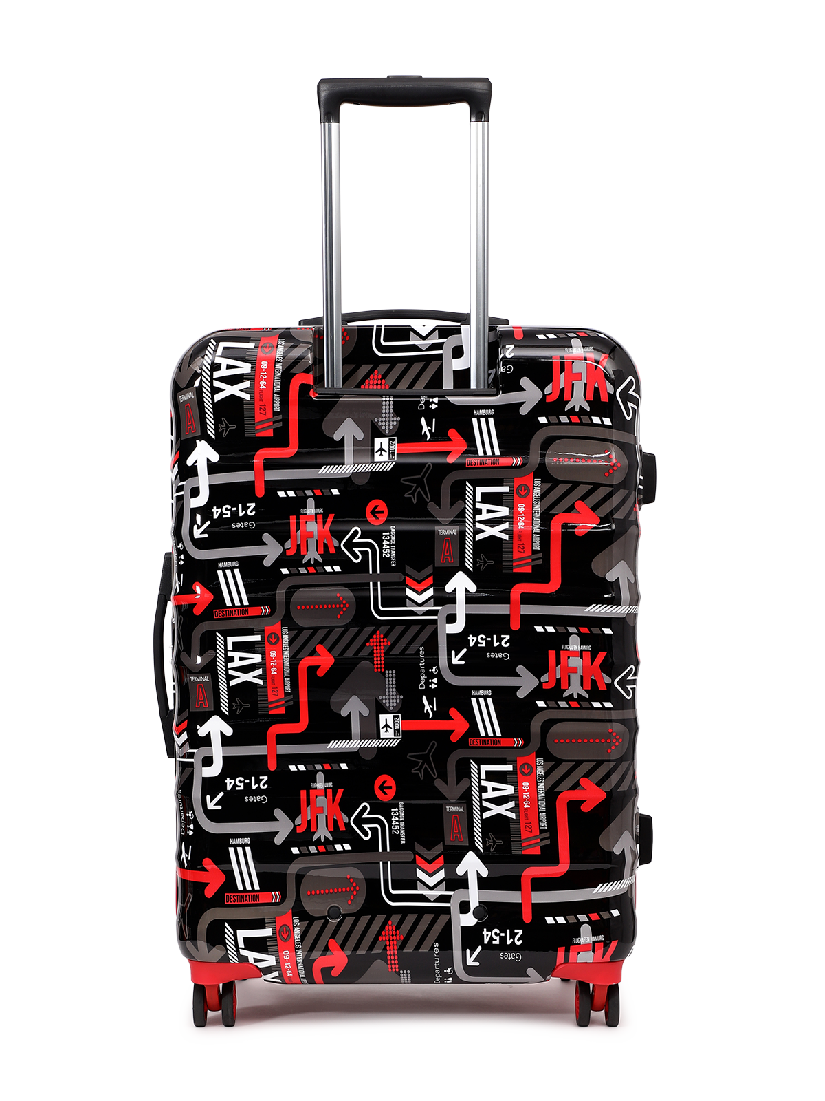 JFK Trolley Bag Set of 2 (S+M) | Hardsided Polycarbonate Printed Luggage | 8 wheel Cabin & Check-in Trolley Bag | Suitcase for Men & Women | 2000 Days Warranty (Black)