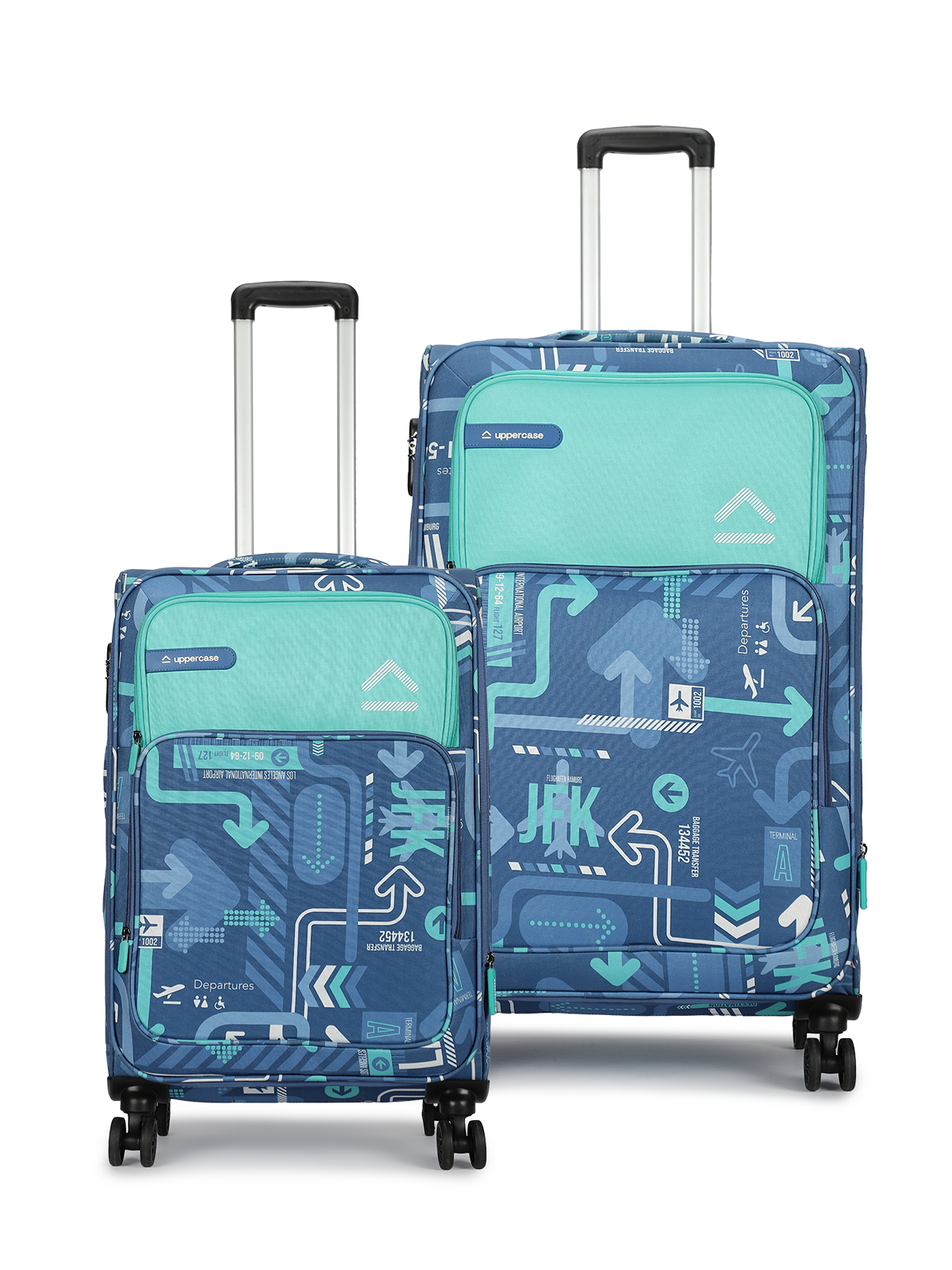 JFK (Cabin + Large) Set of 2 Check-in Eco Soft Trolley Bag, Travel Suitcase for Men and Women (Denim Blue) 12000EST1DBL