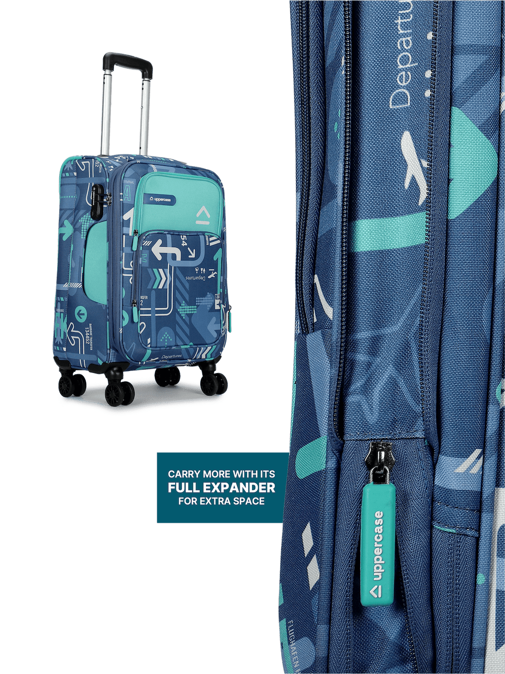 JFK (Cabin + Large) Set of 2 Check-in Eco Soft Trolley Bag, Travel Suitcase for Men and Women (Denim Blue) 12000EST1DBL