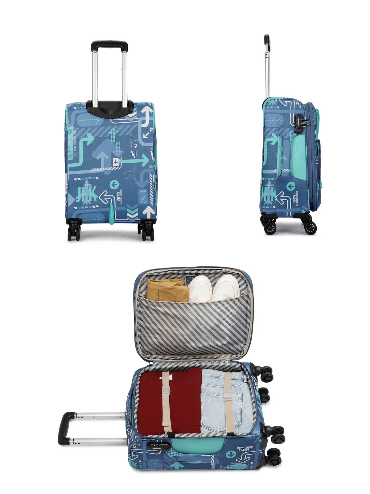 JFK (Cabin + Large) Set of 2 Check-in Eco Soft Trolley Bag, Travel Suitcase for Men and Women (Denim Blue) 12000EST1DBL