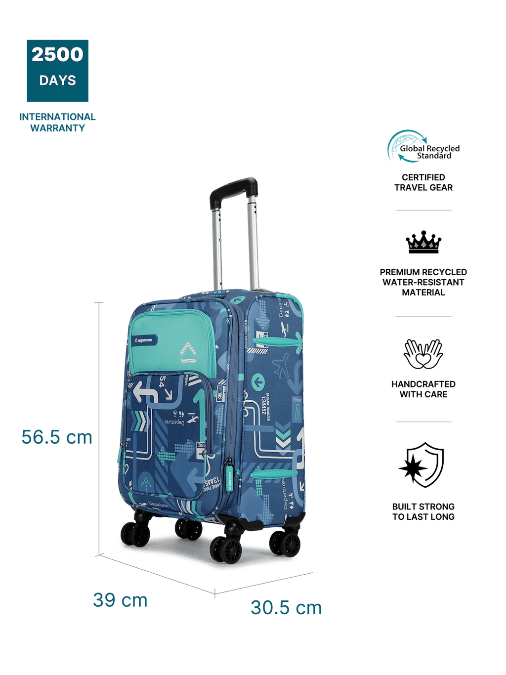 JFK (Cabin + Large) Set of 2 Check-in Eco Soft Trolley Bag, Travel Suitcase for Men and Women (Denim Blue) 12000EST1DBL
