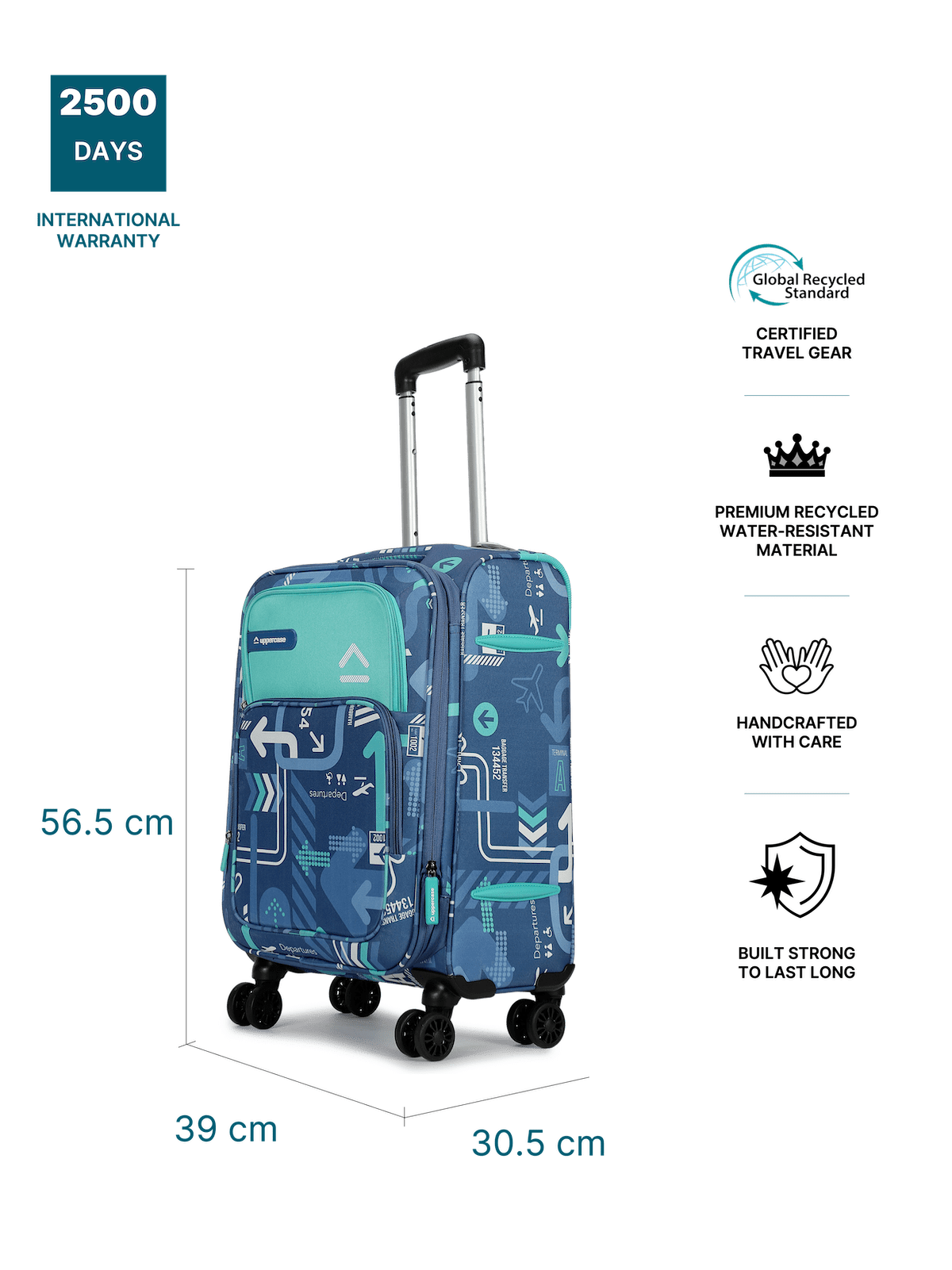JFK (Cabin + Large) Set of 2 Check-in Eco Soft Trolley Bag, Travel Suitcase for Men and Women (Denim Blue) 12000EST1DBL