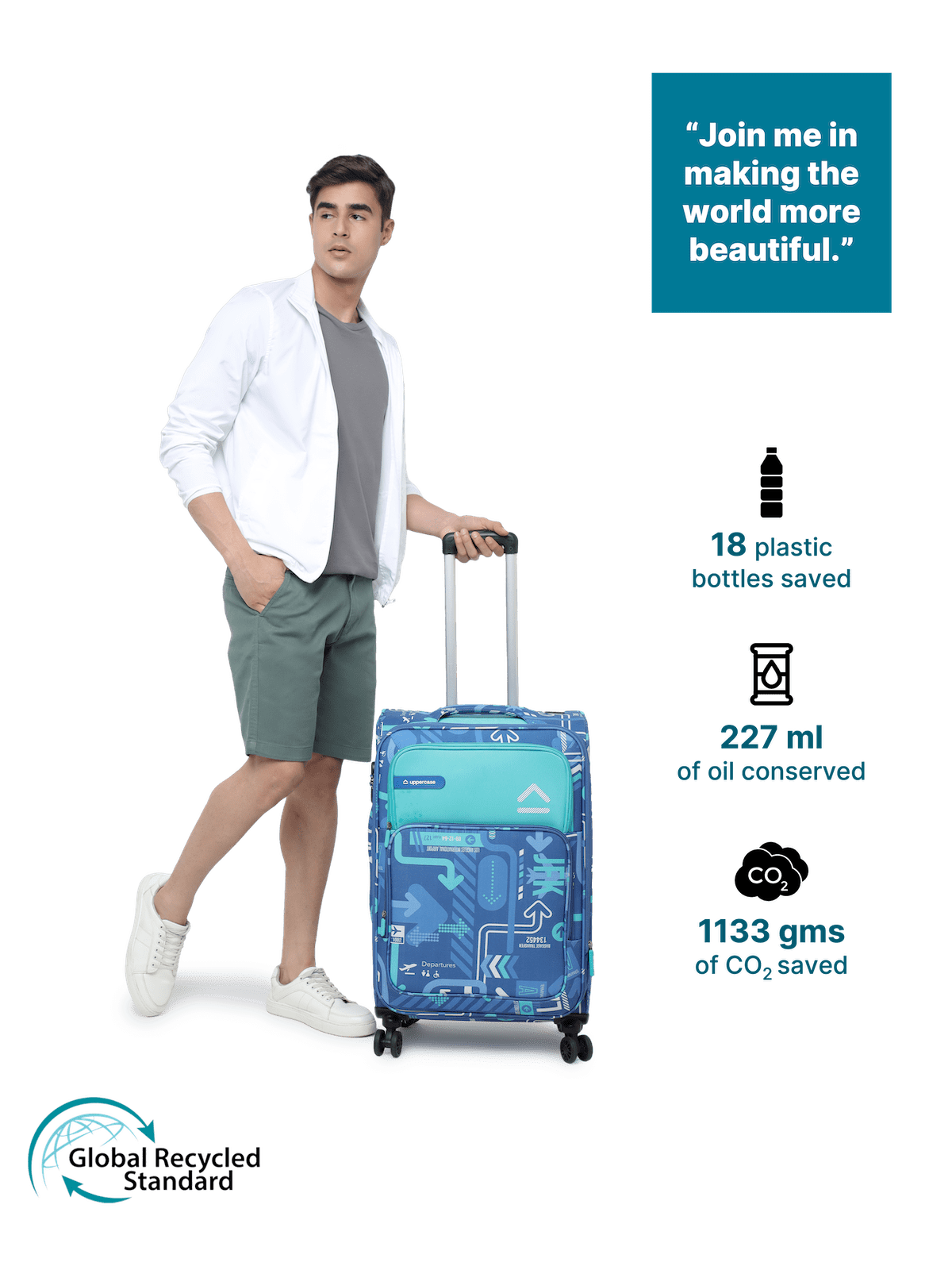 JFK (Cabin + Large) Set of 2 Check-in Eco Soft Trolley Bag, Travel Suitcase for Men and Women (Denim Blue) 12000EST1DBL