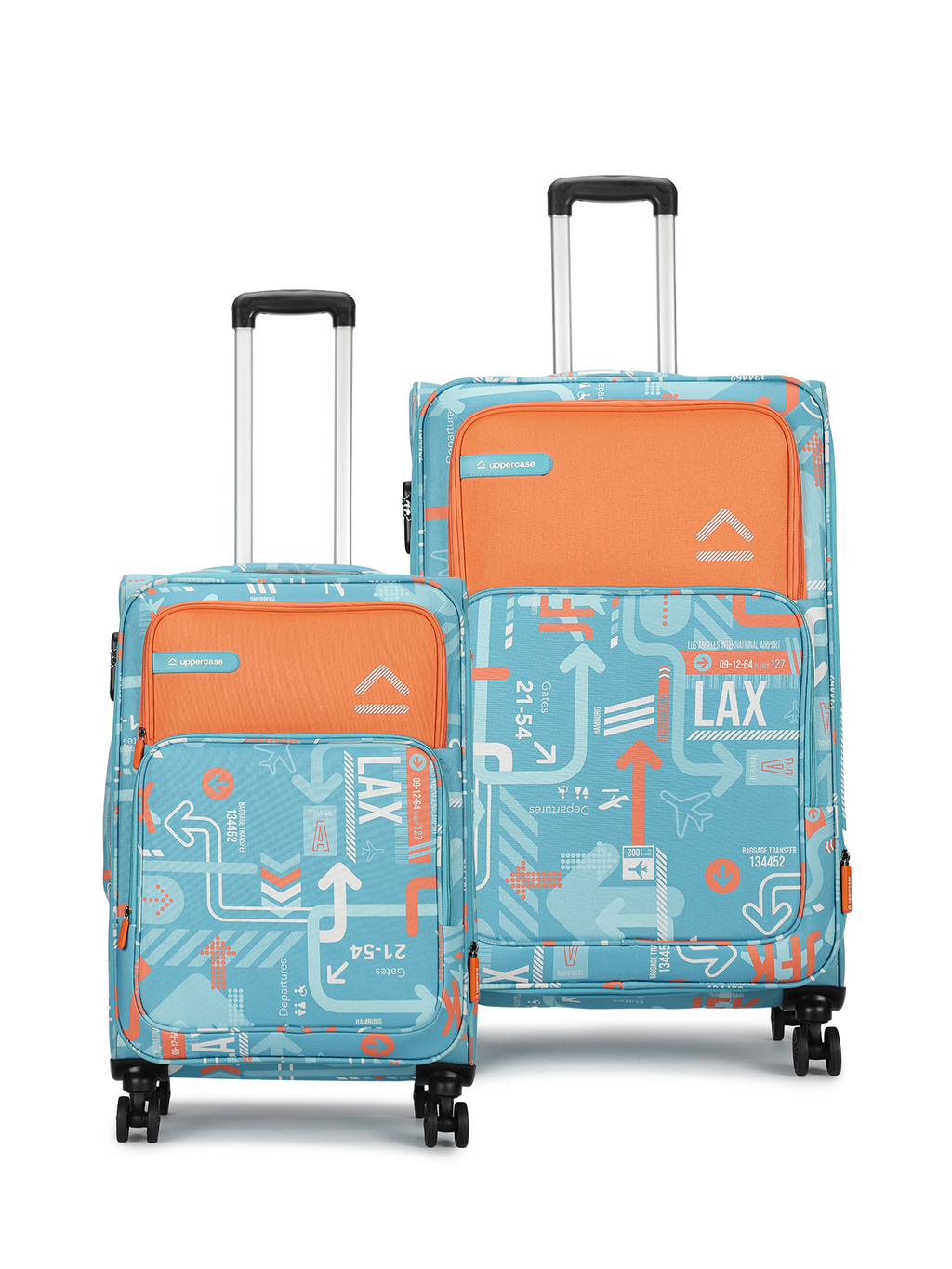 JFK (Cabin + Large) Set of 2 Check-in Eco Soft Trolley Bag, Travel Suitcase for Men and Women (Teal Blue) 12000EST1TBL