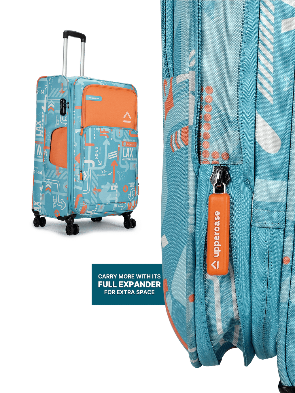 JFK (Cabin + Large) Set of 2 Check-in Eco Soft Trolley Bag, Travel Suitcase for Men and Women (Teal Blue) 12000EST1TBL