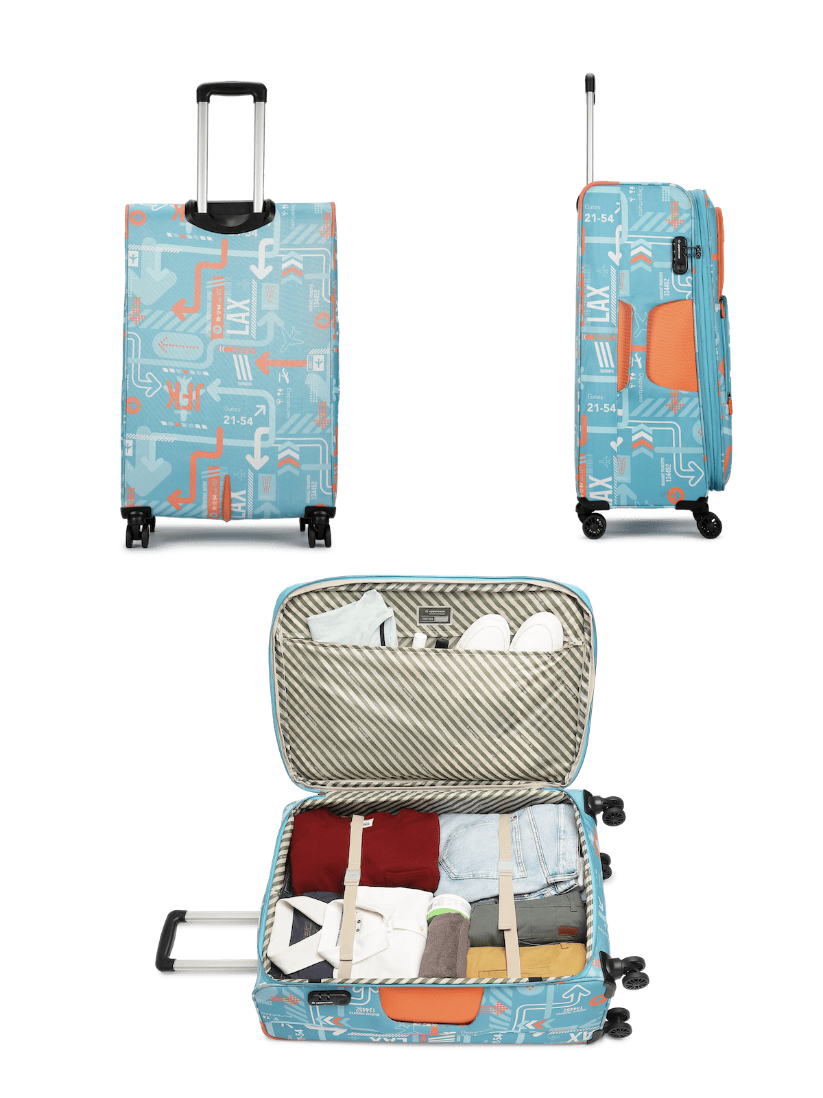 JFK (Cabin + Large) Set of 2 Check-in Eco Soft Trolley Bag, Travel Suitcase for Men and Women (Teal Blue) 12000EST1TBL