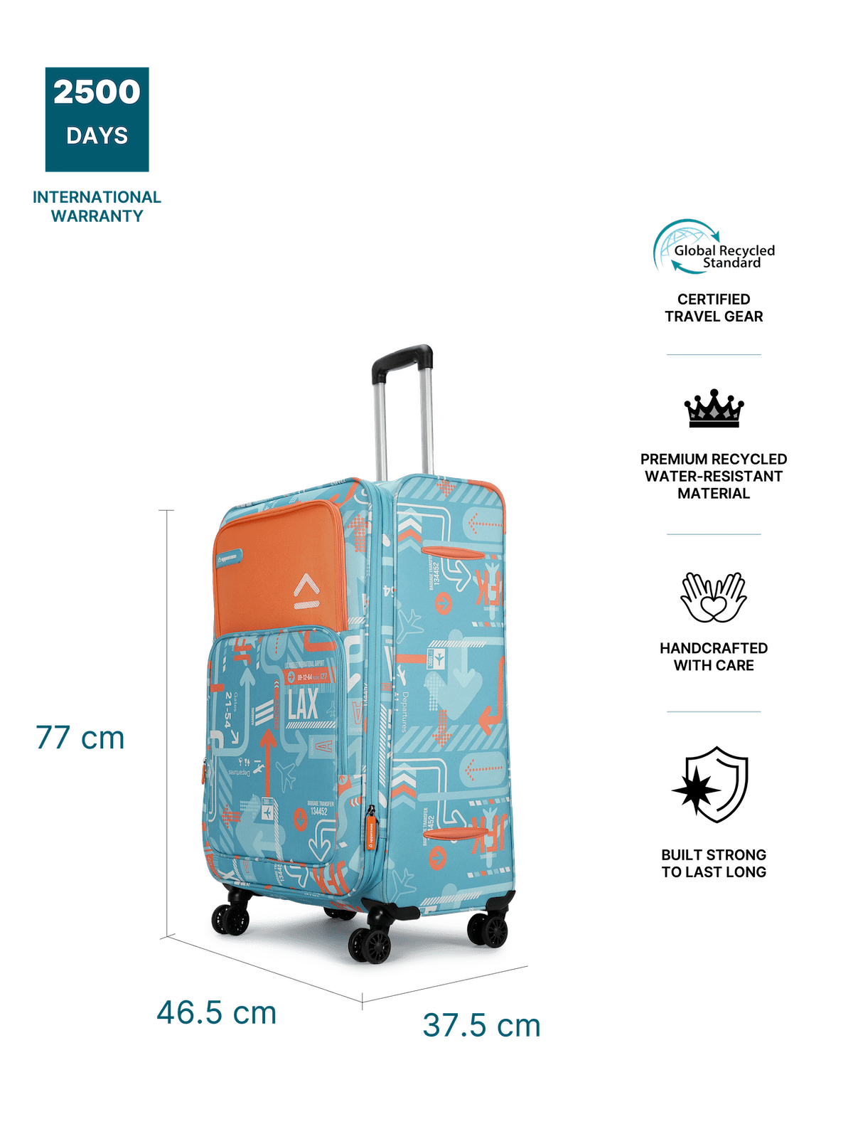 JFK (Cabin + Large) Set of 2 Check-in Eco Soft Trolley Bag, Travel Suitcase for Men and Women (Teal Blue) 12000EST1TBL