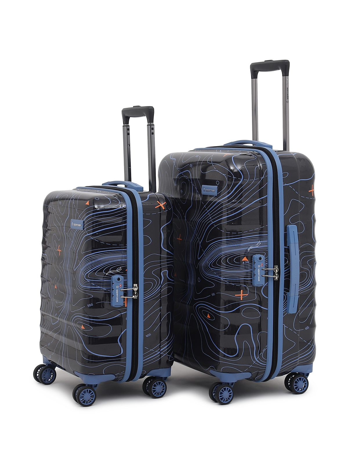 Topo Trolley Bag Set of 2 (S+M) Hardsided Printed Luggage | Sustainable Cabin & Check-in Luggage | 8 Wheel Suitcase | TSA Lock & Anti-Theft Zippers | 2000 Days Warranty (Black)