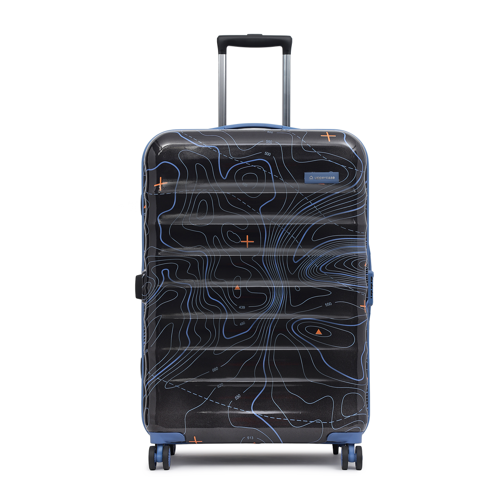Topo Trolley Bag Set of 2 (S+M) Hardsided Printed Luggage | Sustainable Cabin & Check-in Luggage | 8 Wheel Suitcase | TSA Lock & Anti-Theft Zippers | 2000 Days Warranty (Black)