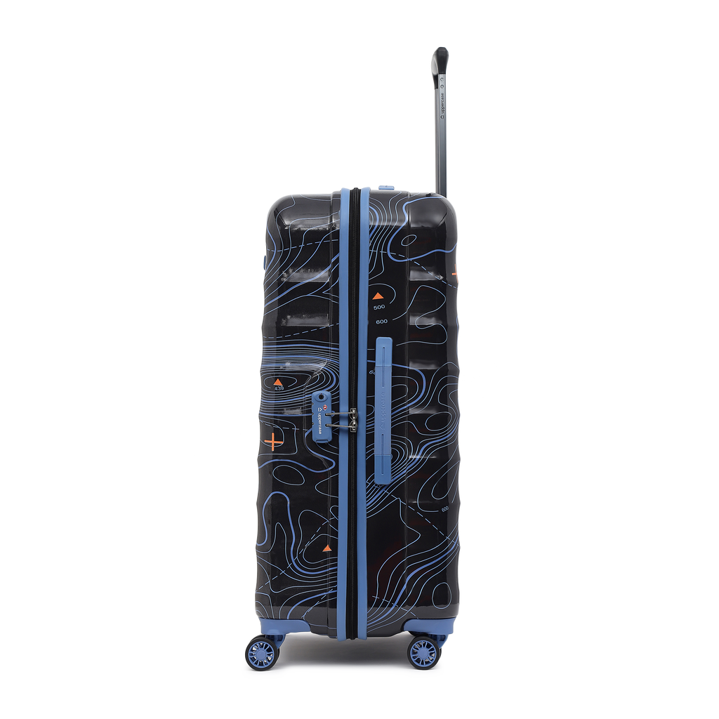 Topo Trolley Bag Set of 2 (S+M) Hardsided Printed Luggage | Sustainable Cabin & Check-in Luggage | 8 Wheel Suitcase | TSA Lock & Anti-Theft Zippers | 2000 Days Warranty (Black)