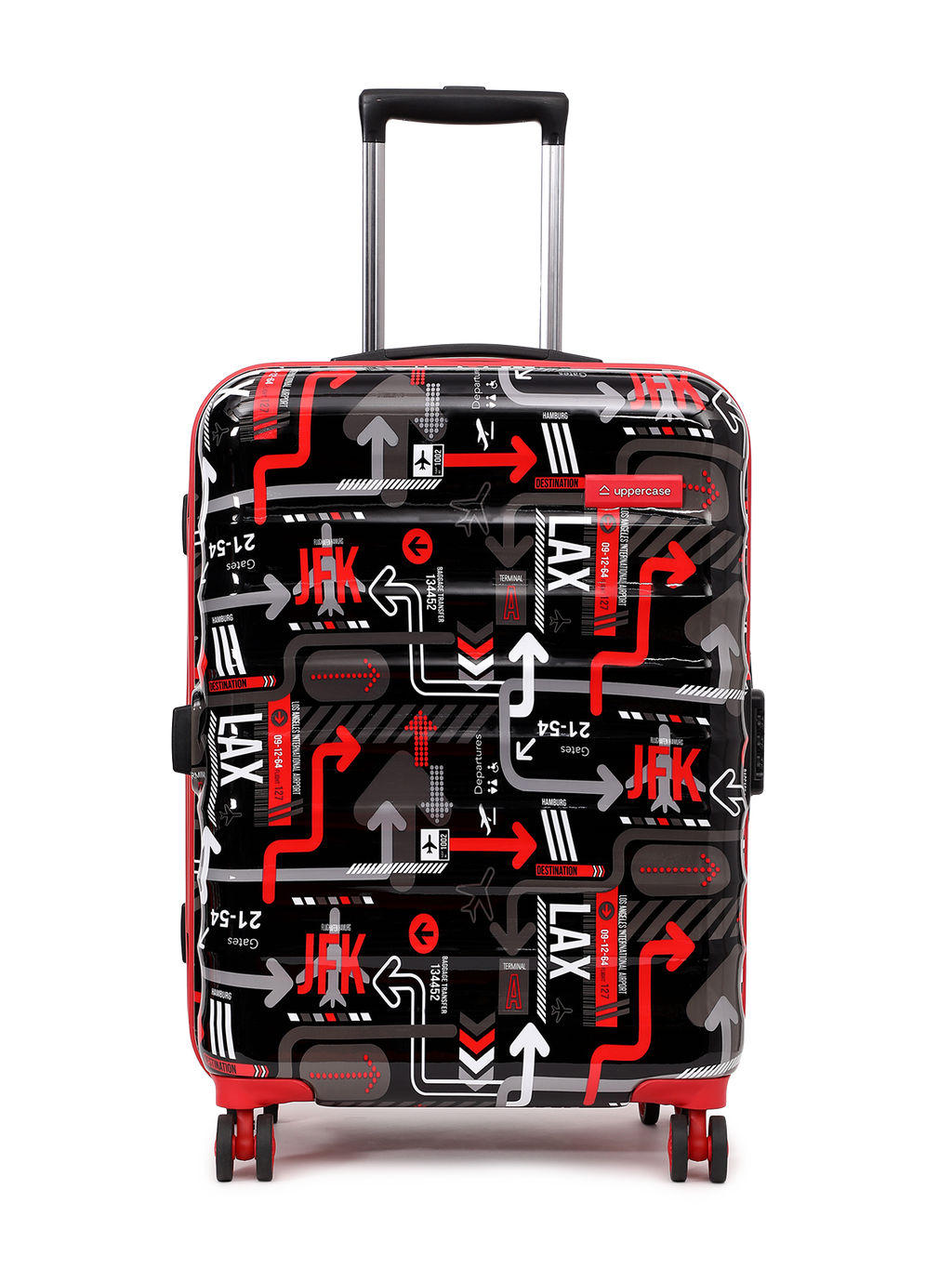 JFK Trolley Bag Set of 2 (M+L) | Hardsided Polycarbonate Printed Luggage | Sustainable Check-in Luggage | 8 wheel Trolley Bag | Suitcase for Men & Women | 2000 Days Warranty (Black)