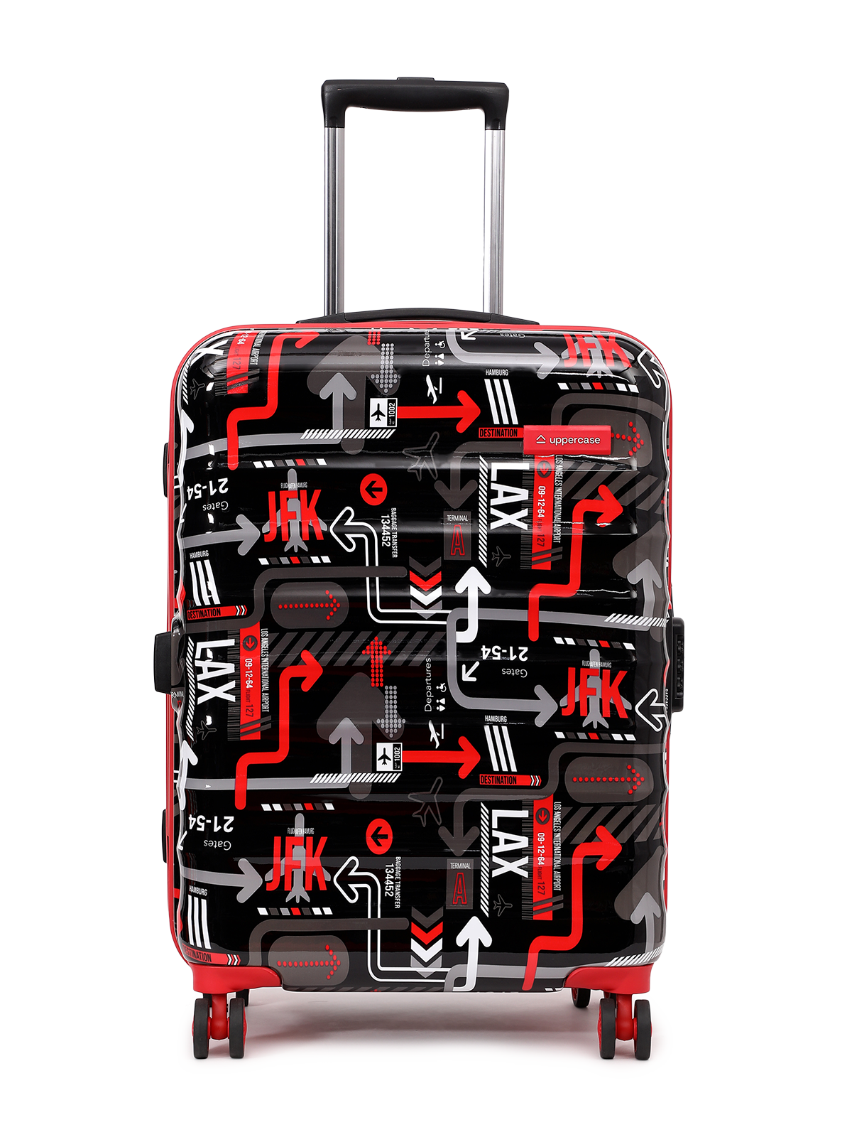 JFK Trolley Bag Set of 2 (M+L) | Hardsided Polycarbonate Printed Luggage | Sustainable Check-in Luggage | 8 wheel Trolley Bag | Suitcase for Men & Women | 2000 Days Warranty (Black)
