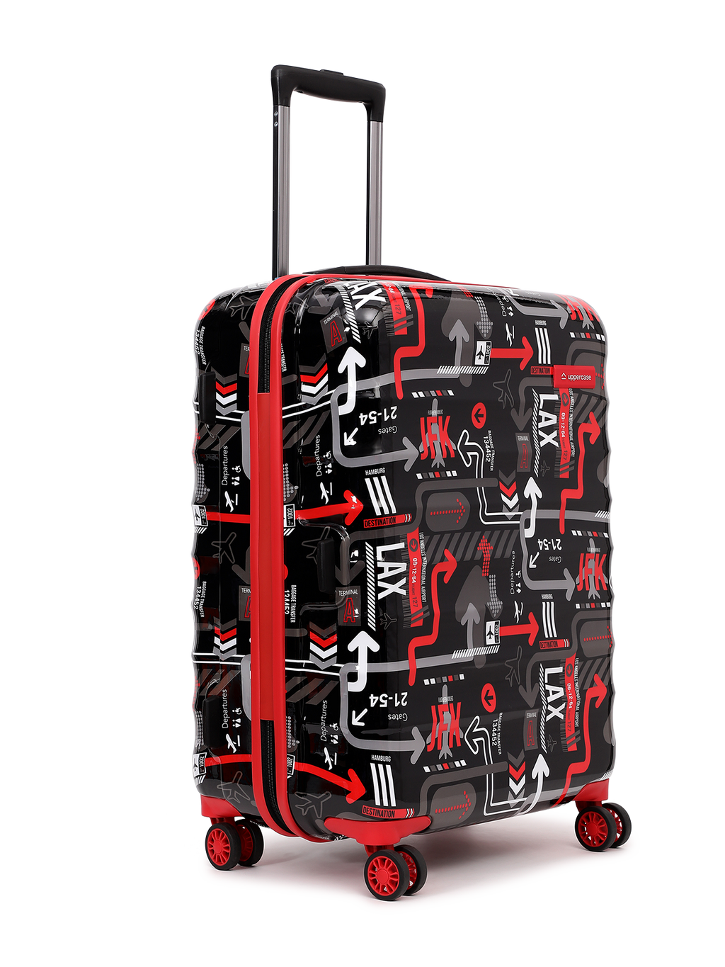 JFK Trolley Bag Set of 2 (M+L) | Hardsided Polycarbonate Printed Luggage | Sustainable Check-in Luggage | 8 wheel Trolley Bag | Suitcase for Men & Women | 2000 Days Warranty (Black)