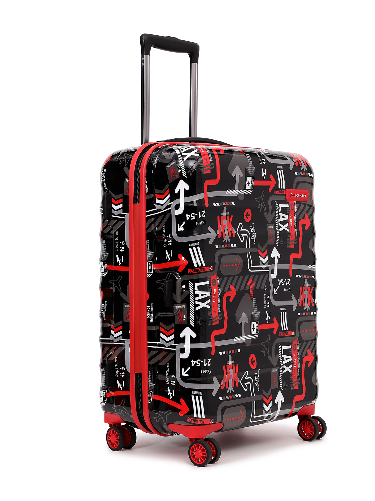 JFK Trolley Bag Set of 2 (M+L) | Hardsided Polycarbonate Printed Luggage | Sustainable Check-in Luggage | 8 wheel Trolley Bag | Suitcase for Men & Women | 2000 Days Warranty (Black)