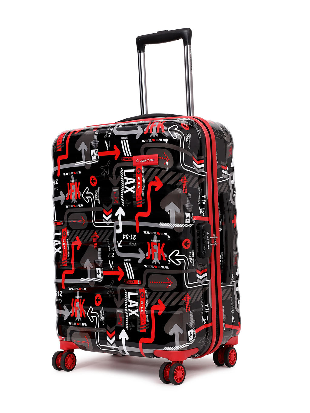 JFK Trolley Bag Set of 2 (M+L) | Hardsided Polycarbonate Printed Luggage | Sustainable Check-in Luggage | 8 wheel Trolley Bag | Suitcase for Men & Women | 2000 Days Warranty (Black)