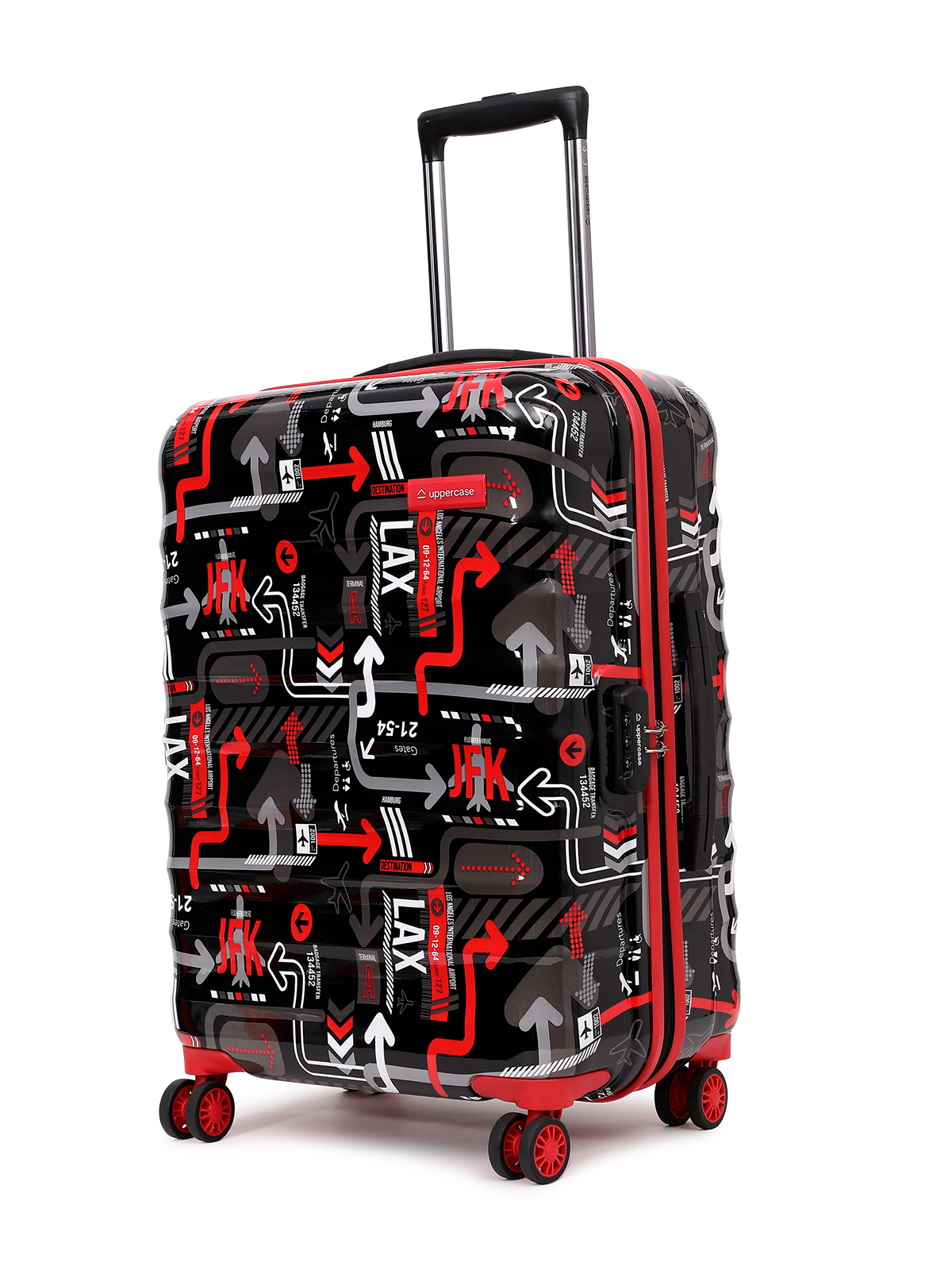 JFK Trolley Bag Set of 2 (M+L) | Hardsided Polycarbonate Printed Luggage | Sustainable Check-in Luggage | 8 wheel Trolley Bag | Suitcase for Men & Women | 2000 Days Warranty (Black)