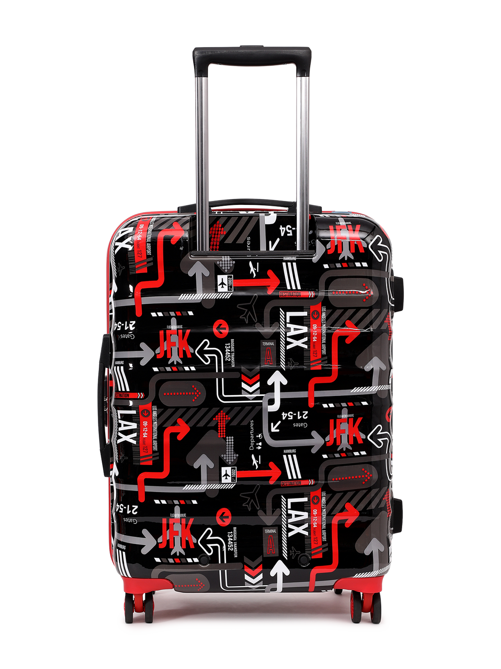JFK Trolley Bag Set of 2 (M+L) | Hardsided Polycarbonate Printed Luggage | Sustainable Check-in Luggage | 8 wheel Trolley Bag | Suitcase for Men & Women | 2000 Days Warranty (Black)