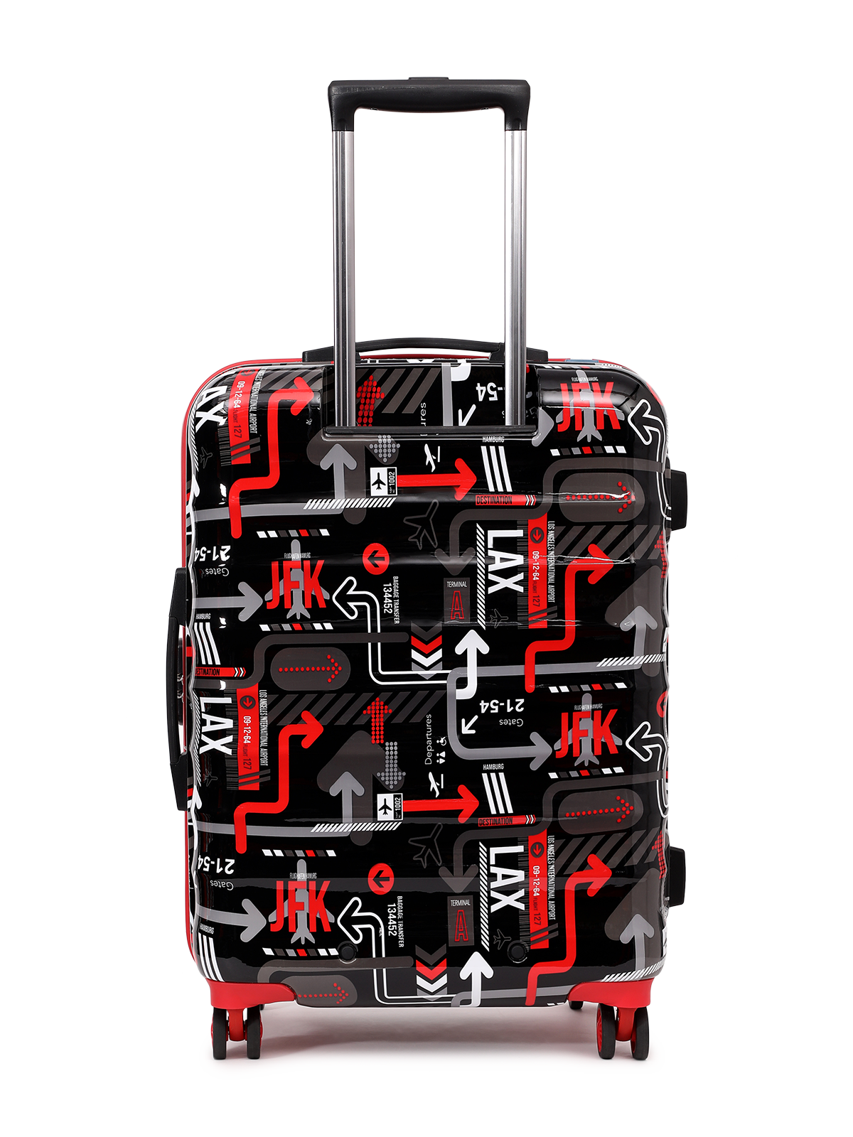 JFK Trolley Bag Set of 2 (M+L) | Hardsided Polycarbonate Printed Luggage | Sustainable Check-in Luggage | 8 wheel Trolley Bag | Suitcase for Men & Women | 2000 Days Warranty (Black)