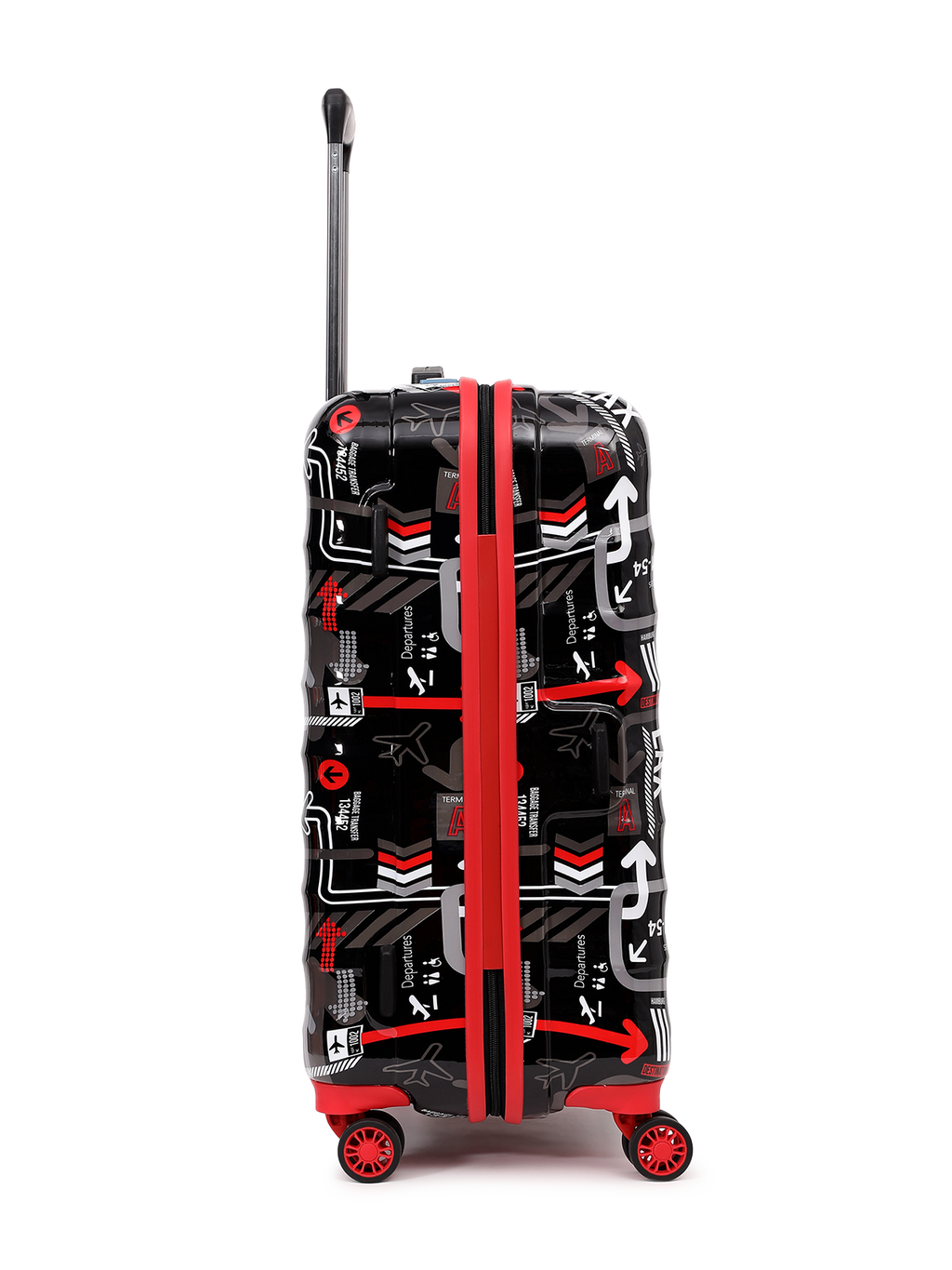 JFK Trolley Bag Set of 2 (M+L) | Hardsided Polycarbonate Printed Luggage | Sustainable Check-in Luggage | 8 wheel Trolley Bag | Suitcase for Men & Women | 2000 Days Warranty (Black)