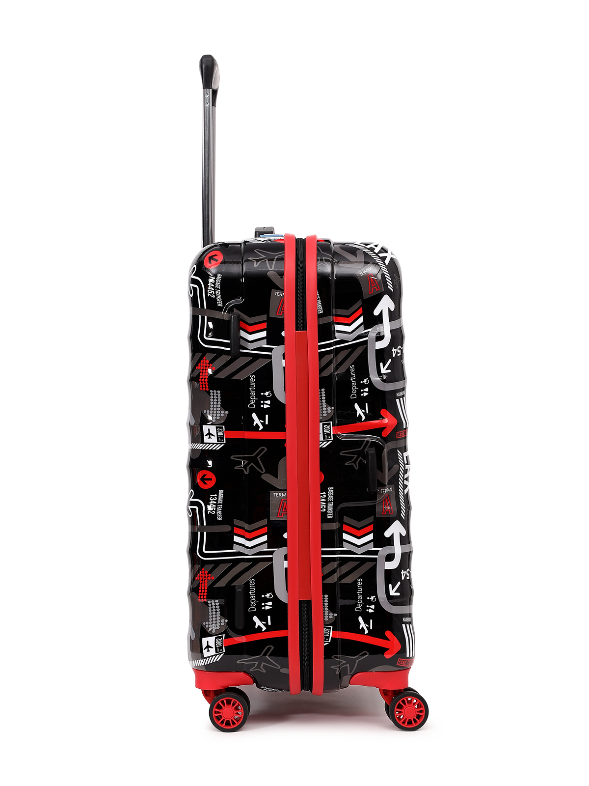 JFK Trolley Bag Set of 2 (M+L) | Hardsided Polycarbonate Printed Luggage | Sustainable Check-in Luggage | 8 wheel Trolley Bag | Suitcase for Men & Women | 2000 Days Warranty (Black)