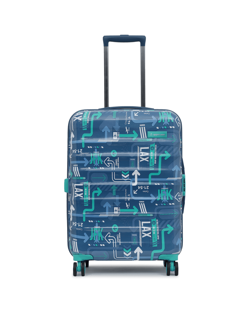 JFK Trolley Bag Set of 2 (M+L) | Hardsided Polycarbonate Printed Luggage | Sustainable Check-in Luggage | 8 wheel Trolley Bag | Suitcase for Men & Women | 2000 Days Warranty (Denim Blue)