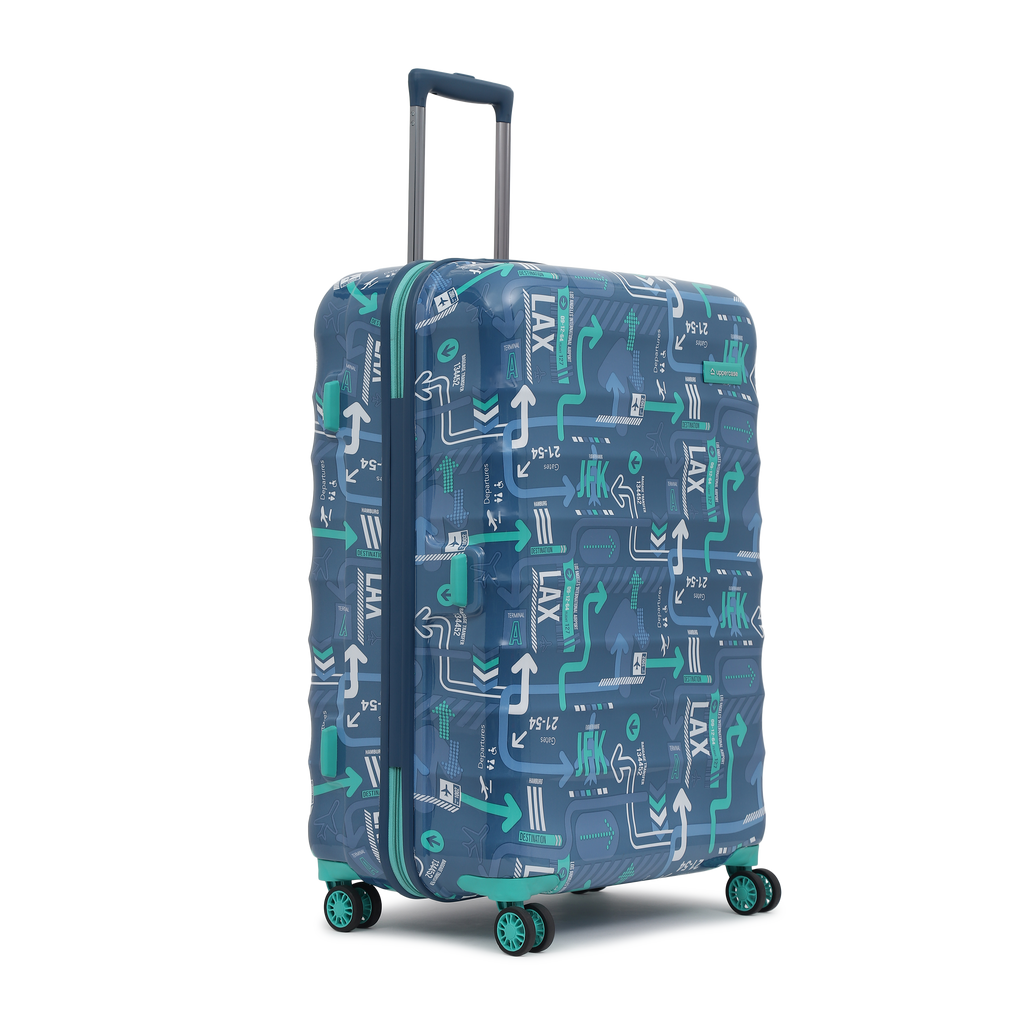 JFK Trolley Bag Set of 2 (M+L) | Hardsided Polycarbonate Printed Luggage | Sustainable Check-in Luggage | 8 wheel Trolley Bag | Suitcase for Men & Women | 2000 Days Warranty (Denim Blue)