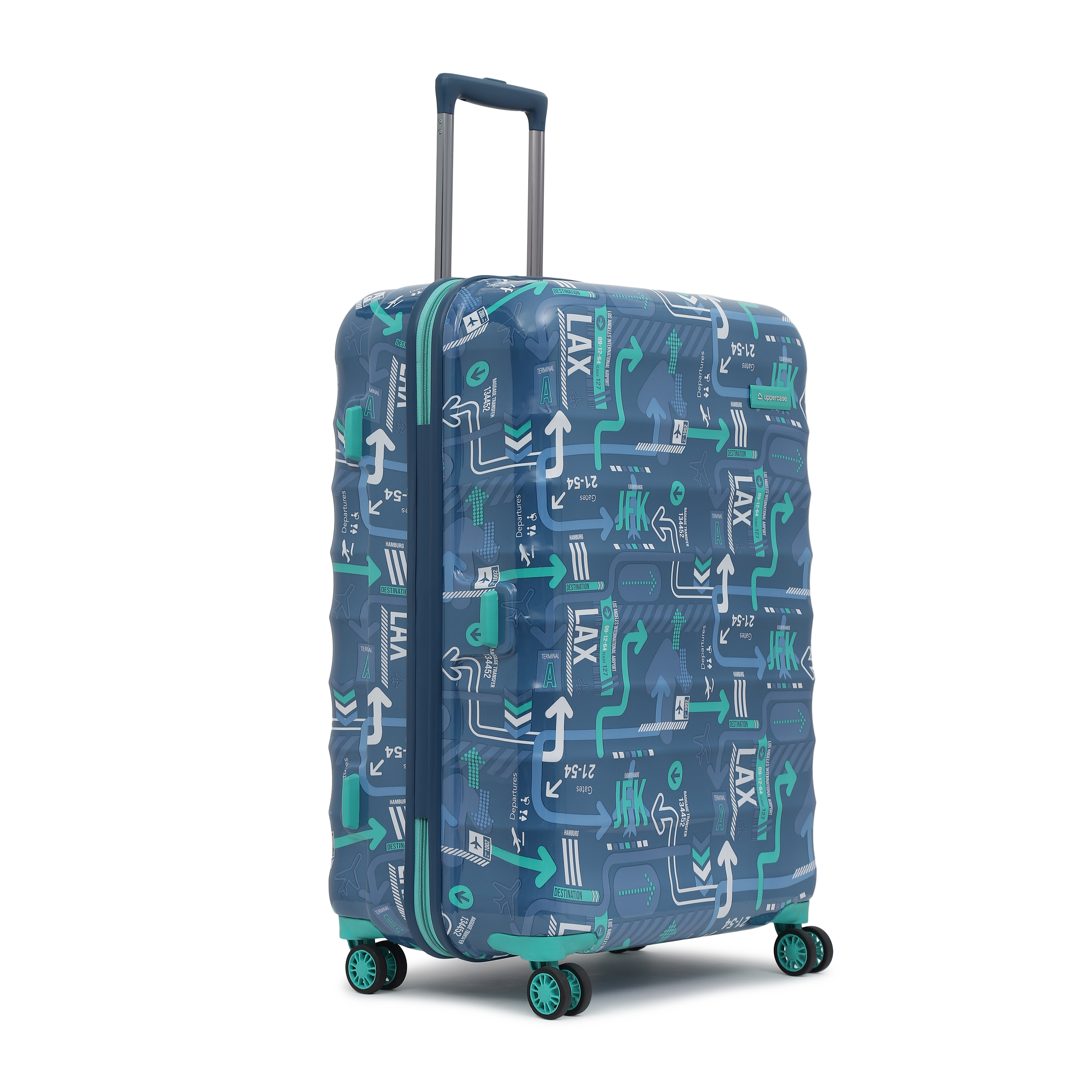 JFK Trolley Bag Set of 2 (M+L) | Hardsided Polycarbonate Printed Luggage | Sustainable Check-in Luggage | 8 wheel Trolley Bag | Suitcase for Men & Women | 2000 Days Warranty (Denim Blue)