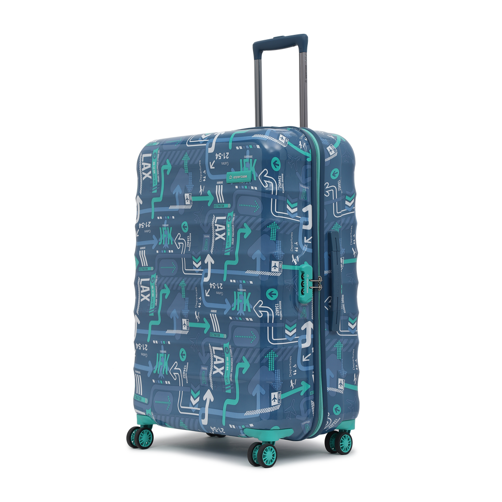 JFK Trolley Bag Set of 2 (M+L) | Hardsided Polycarbonate Printed Luggage | Sustainable Check-in Luggage | 8 wheel Trolley Bag | Suitcase for Men & Women | 2000 Days Warranty (Denim Blue)