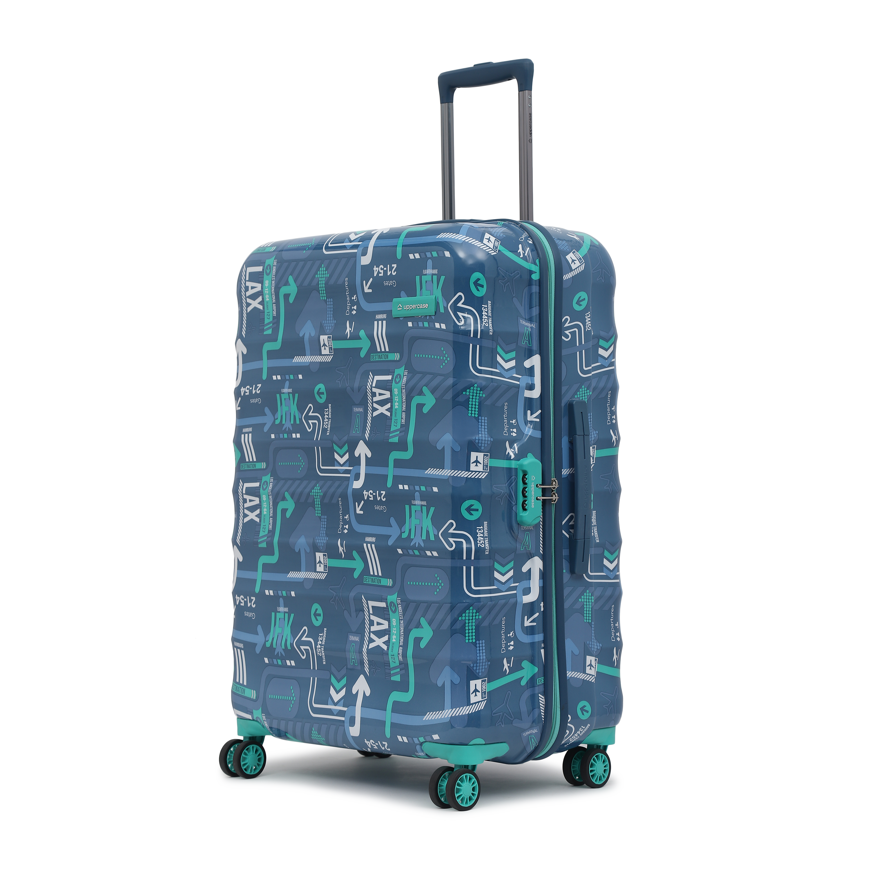 JFK Trolley Bag Set of 2 (M+L) | Hardsided Polycarbonate Printed Luggage | Sustainable Check-in Luggage | 8 wheel Trolley Bag | Suitcase for Men & Women | 2000 Days Warranty (Denim Blue)