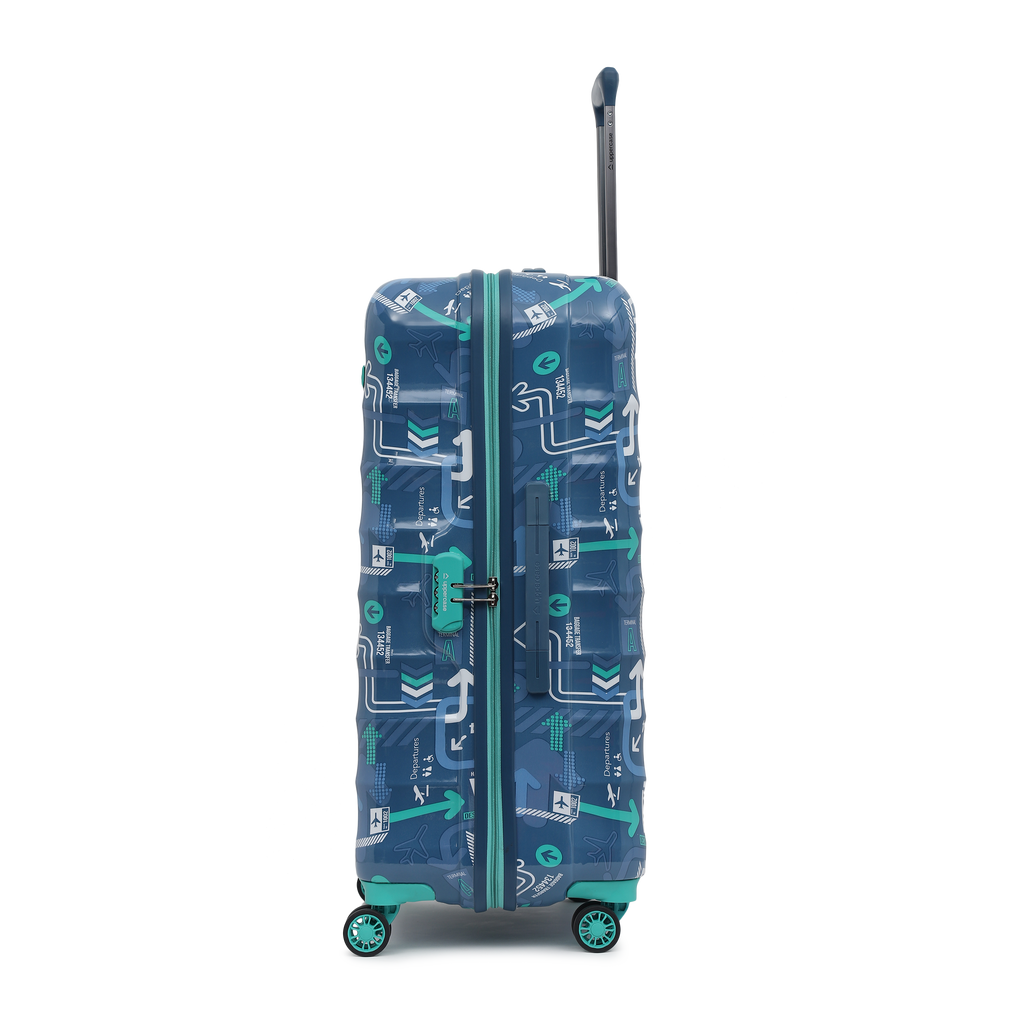JFK Trolley Bag Set of 2 (M+L) | Hardsided Polycarbonate Printed Luggage | Sustainable Check-in Luggage | 8 wheel Trolley Bag | Suitcase for Men & Women | 2000 Days Warranty (Denim Blue)