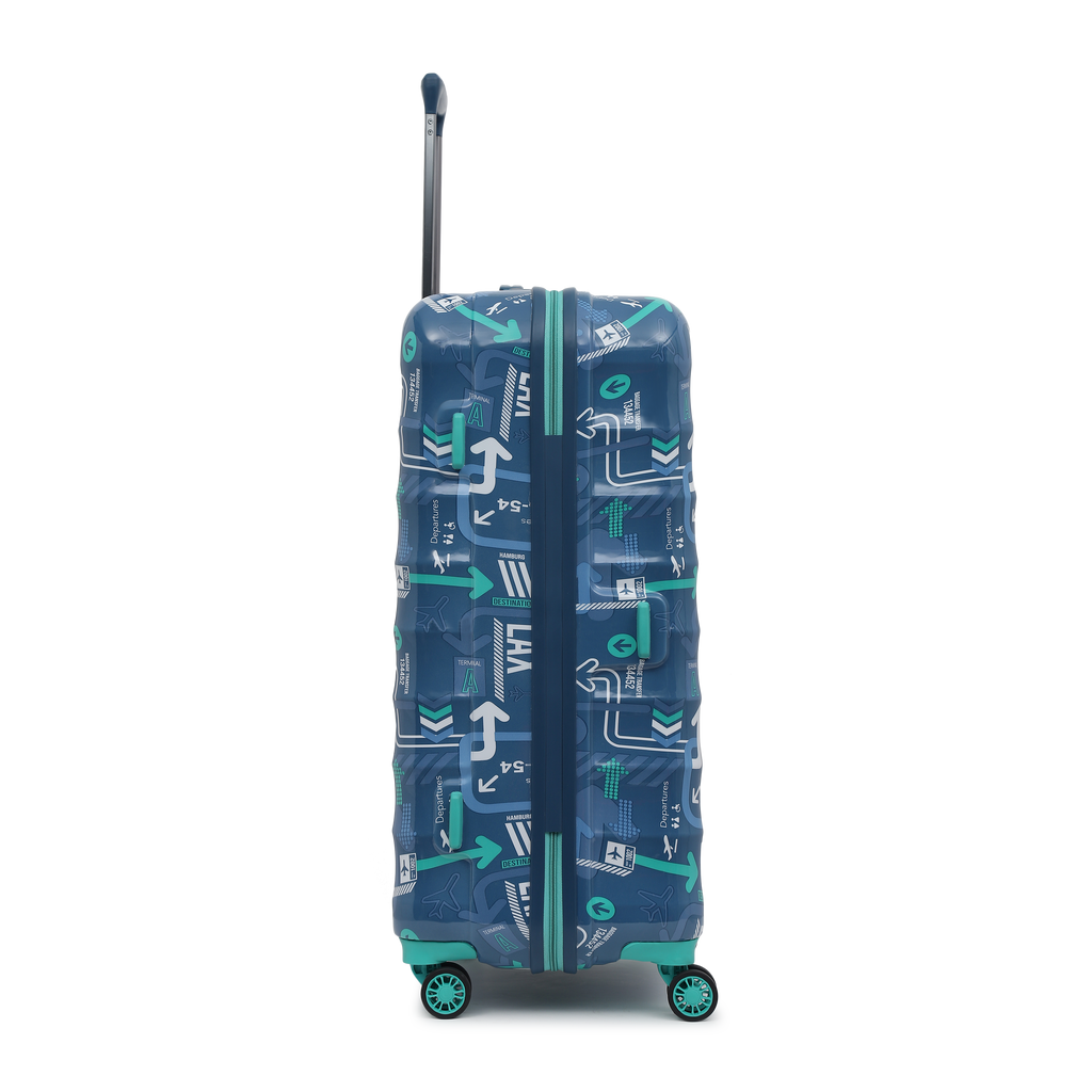 JFK Trolley Bag Set of 2 (M+L) | Hardsided Polycarbonate Printed Luggage | Sustainable Check-in Luggage | 8 wheel Trolley Bag | Suitcase for Men & Women | 2000 Days Warranty (Denim Blue)