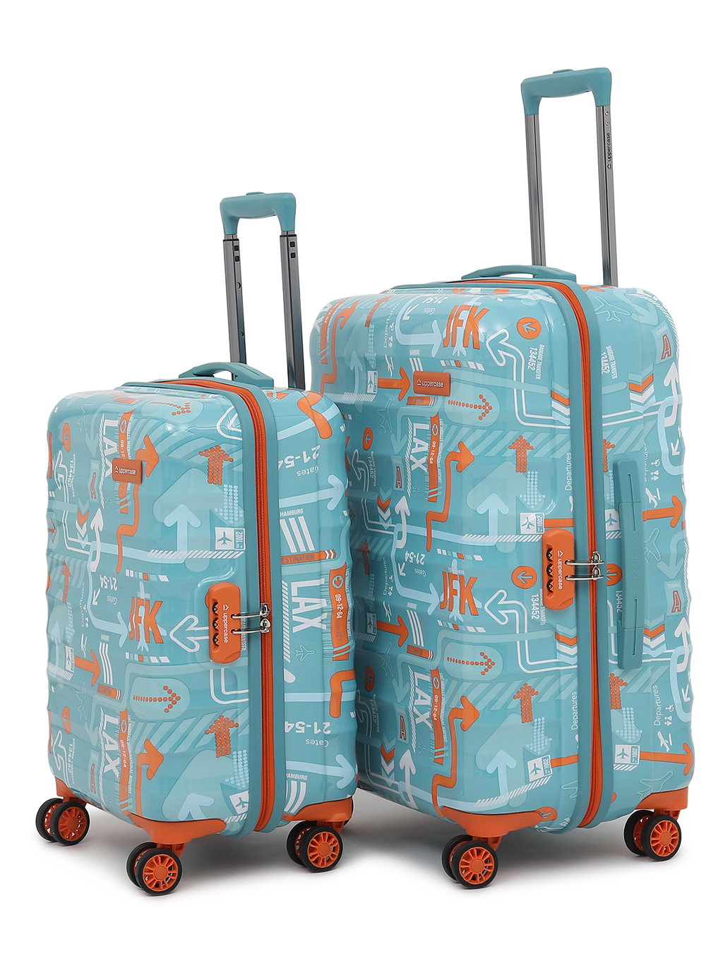 JFK Trolley Bag Set of 2 (M+L) | Hardsided Polycarbonate Printed Luggage | Sustainable Check-in Luggage | 8 wheel Trolley Bag | Suitcase for Men & Women | 2000 Days Warranty (Teal Blue)