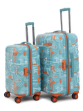 JFK Trolley Bag Set of 2 (M+L) | Hardsided Polycarbonate Printed Luggage | Sustainable Check-in Luggage | 8 wheel Trolley Bag | Suitcase for Men & Women | 2000 Days Warranty (Teal Blue)