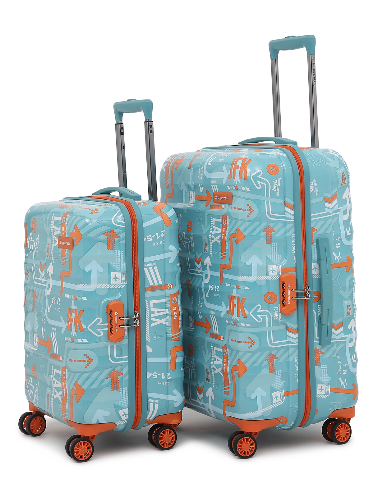 JFK Trolley Bag Set of 2 (M+L) | Hardsided Polycarbonate Printed Luggage | Sustainable Check-in Luggage | 8 wheel Trolley Bag | Suitcase for Men & Women | 2000 Days Warranty (Teal Blue)