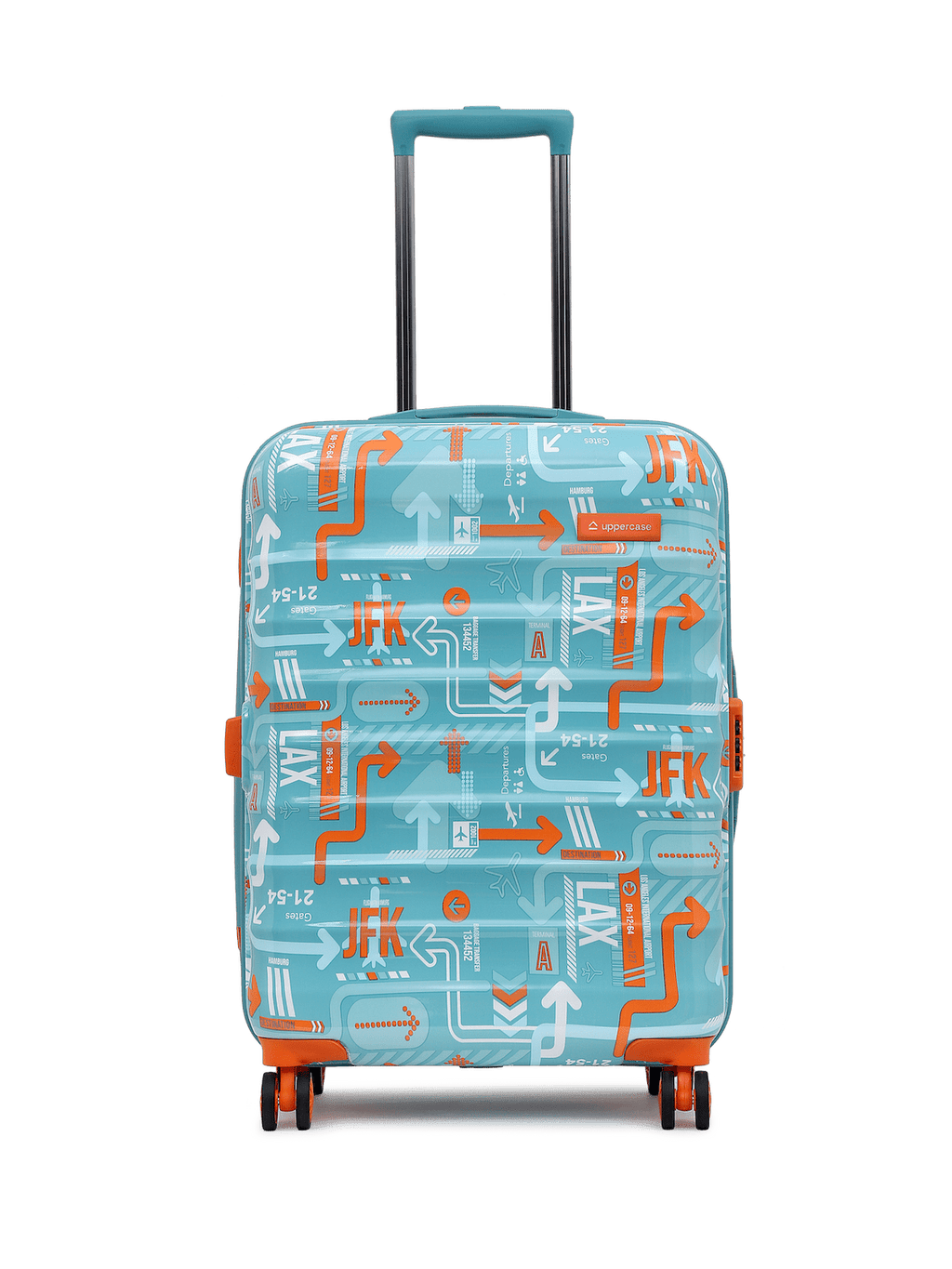 JFK Trolley Bag Set of 2 (M+L) | Hardsided Polycarbonate Printed Luggage | Sustainable Check-in Luggage | 8 wheel Trolley Bag | Suitcase for Men & Women | 2000 Days Warranty (Teal Blue)