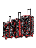 JFK Trolley Bag Set of 3 (S+M+L) | Hardsided Polycarbonate Printed Cabin & Check-in Luggage | Sustainable 8 wheel Trolley Bag | Suitcase for Men & Women | 2000 Days Warranty (Black)