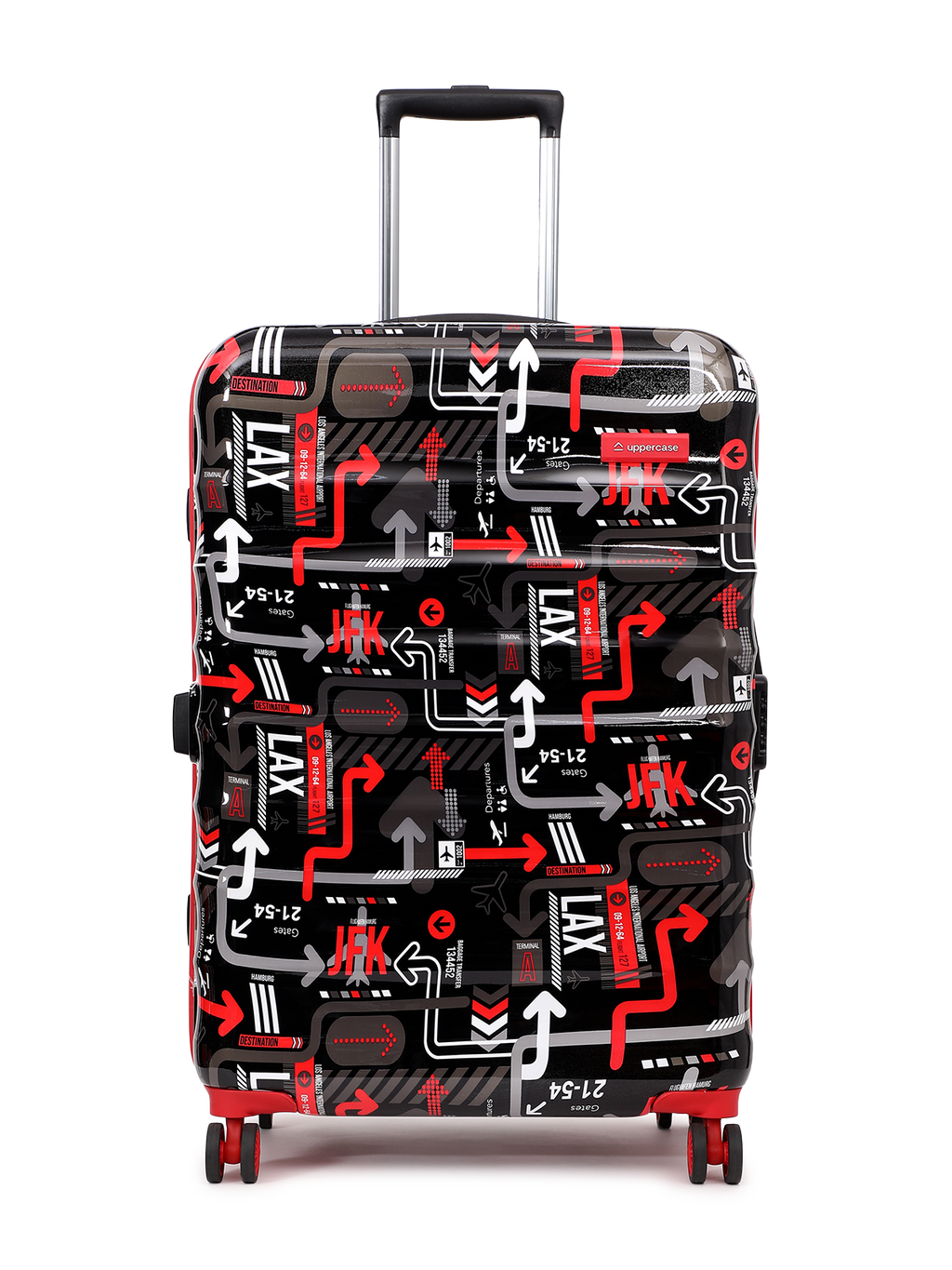 JFK Trolley Bag Set of 3 (S+M+L) | Hardsided Polycarbonate Printed Cabin & Check-in Luggage | Sustainable 8 wheel Trolley Bag | Suitcase for Men & Women | 2000 Days Warranty (Black)