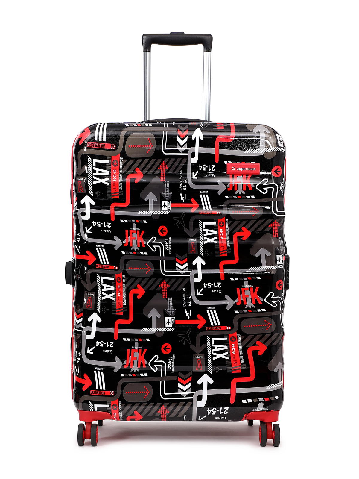 JFK Trolley Bag Set of 3 (S+M+L) | Hardsided Polycarbonate Printed Cabin & Check-in Luggage | Sustainable 8 wheel Trolley Bag | Suitcase for Men & Women | 2000 Days Warranty (Black)
