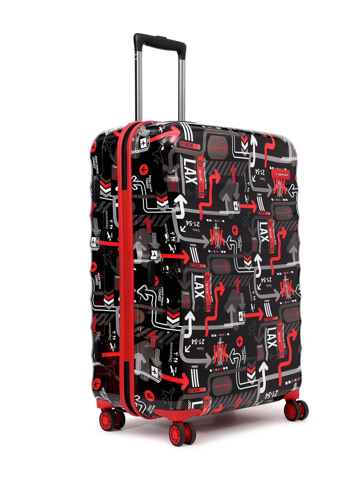 JFK Trolley Bag Set of 3 (S+M+L) | Hardsided Polycarbonate Printed Cabin & Check-in Luggage | Sustainable 8 wheel Trolley Bag | Suitcase for Men & Women | 2000 Days Warranty (Black)