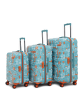 JFK Trolley Bag Set of 3 (S+M+L) | Hardsided Polycarbonate Printed Cabin & Check-in Luggage | Sustainable 8 wheel Trolley Bag | Suitcase for Men & Women | 2000 Days Warranty (Teal Blue)