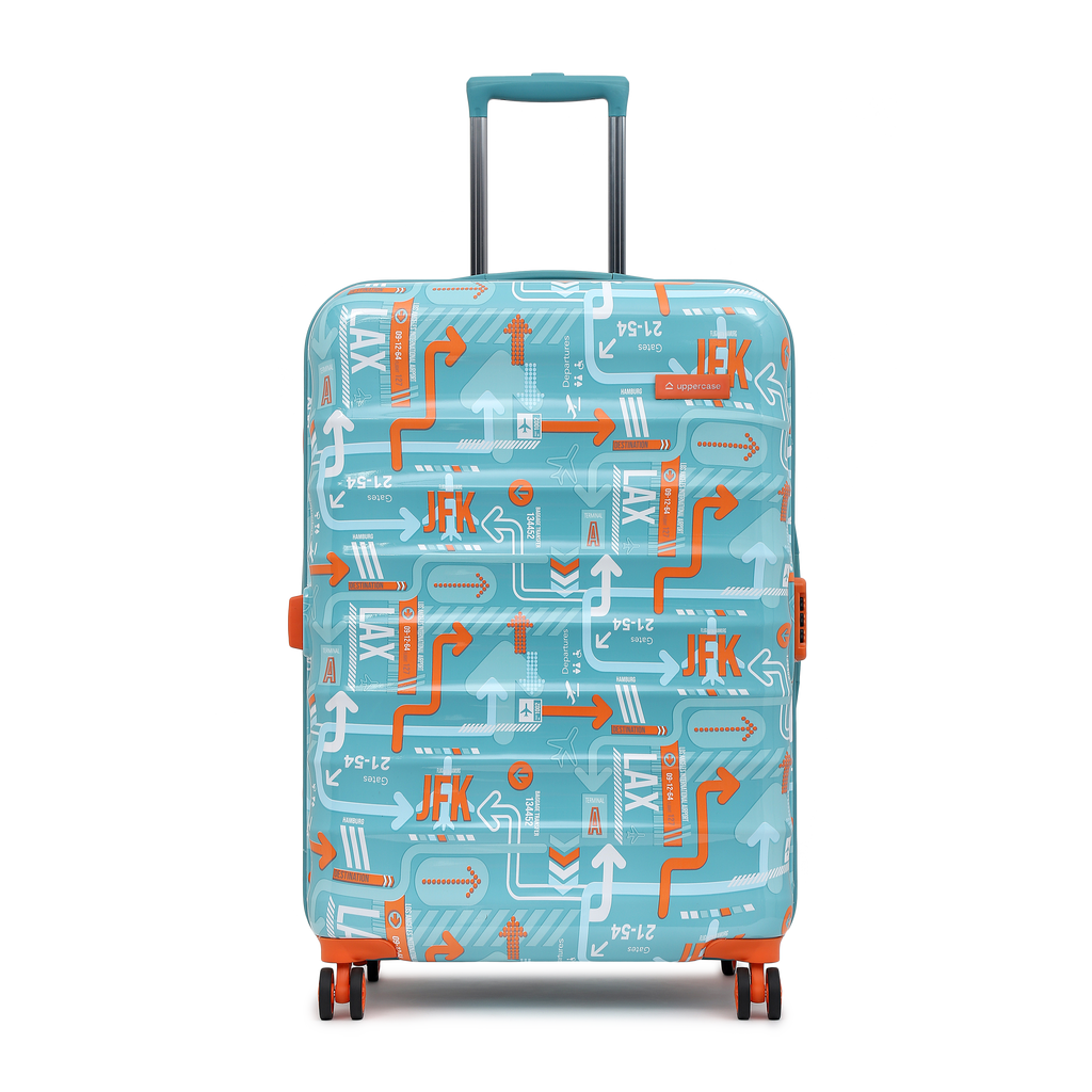 JFK Trolley Bag Set of 3 (S+M+L) | Hardsided Polycarbonate Printed Cabin & Check-in Luggage | Sustainable 8 wheel Trolley Bag | Suitcase for Men & Women | 2000 Days Warranty (Teal Blue)
