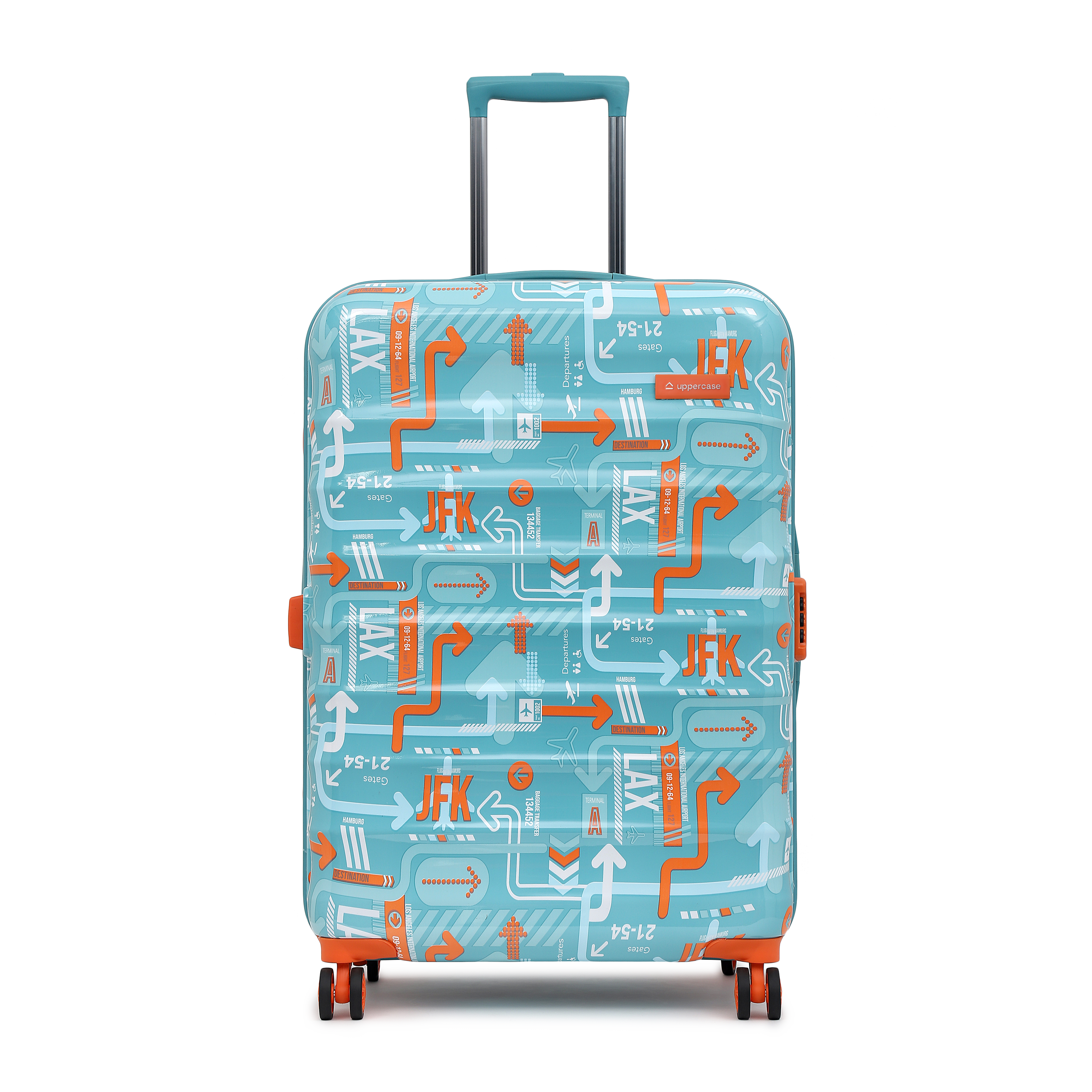 JFK Trolley Bag Set of 3 (S+M+L) | Hardsided Polycarbonate Printed Cabin & Check-in Luggage | Sustainable 8 wheel Trolley Bag | Suitcase for Men & Women | 2000 Days Warranty (Teal Blue)