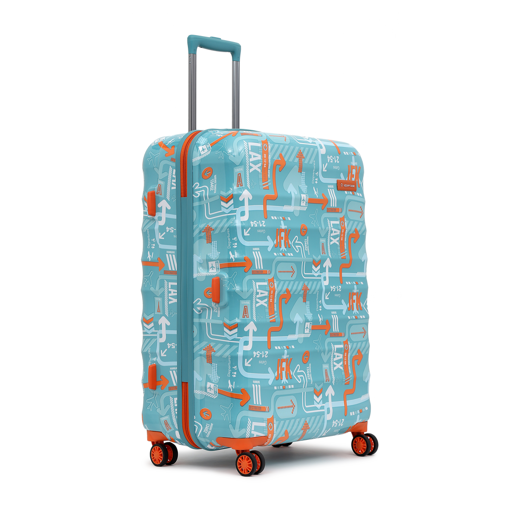 JFK Trolley Bag Set of 3 (S+M+L) | Hardsided Polycarbonate Printed Cabin & Check-in Luggage | Sustainable 8 wheel Trolley Bag | Suitcase for Men & Women | 2000 Days Warranty (Teal Blue)
